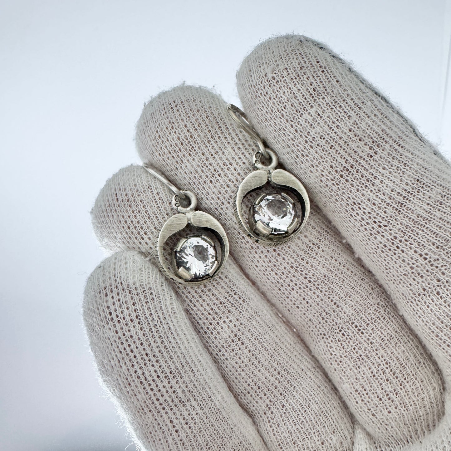 Sten & Laine, Finland 1976. Vintage Sterling Silver Rock Crystal Earrings.