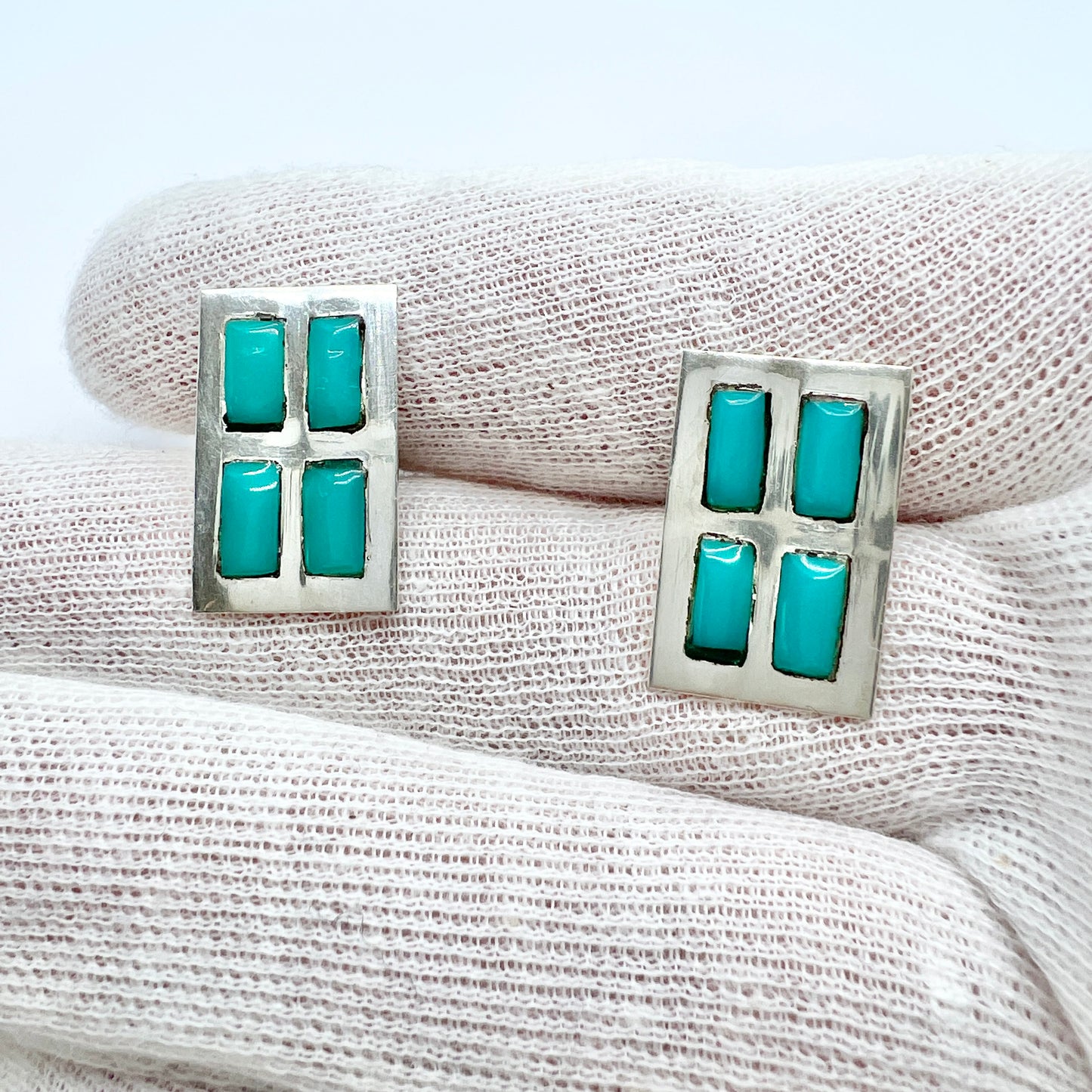 Mexico 1950-60s Silver Turquoise Cufflinks. Maker's Mark