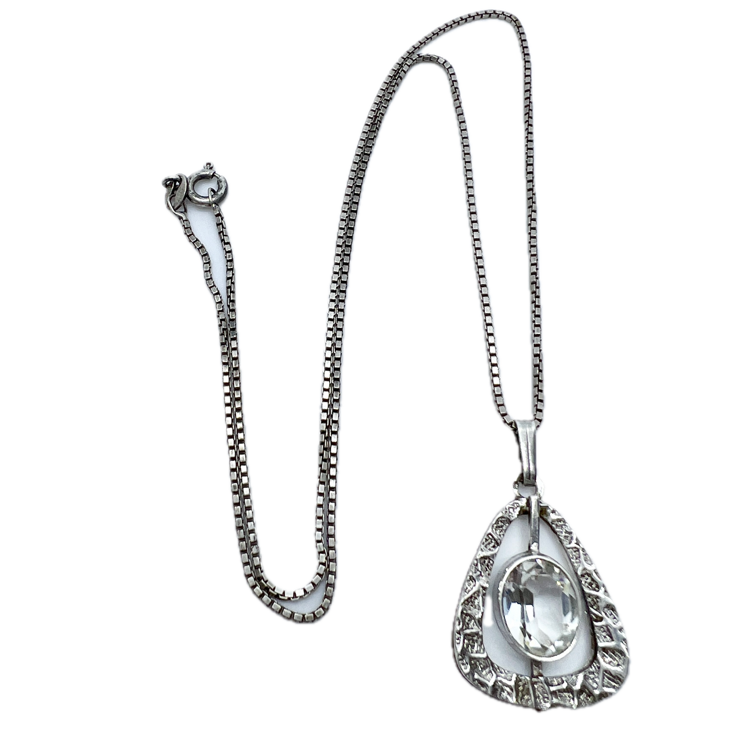 Kollmar & Jourdan, Germany c 1960s. Solid Silver Quartz Pendant Necklace.