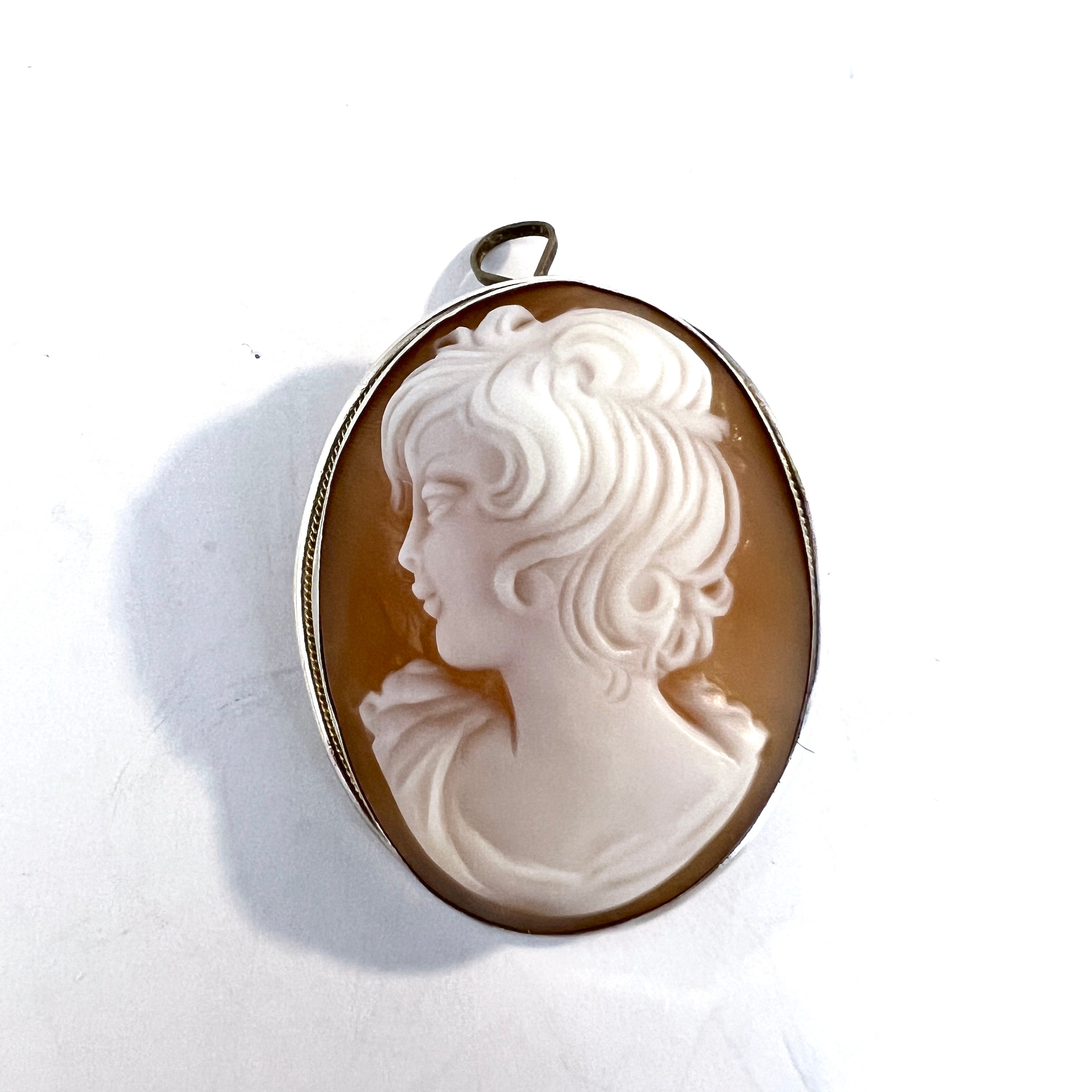 Vintage c 1940s Solid 800 Silver Cameo Brooch Pendant. – T