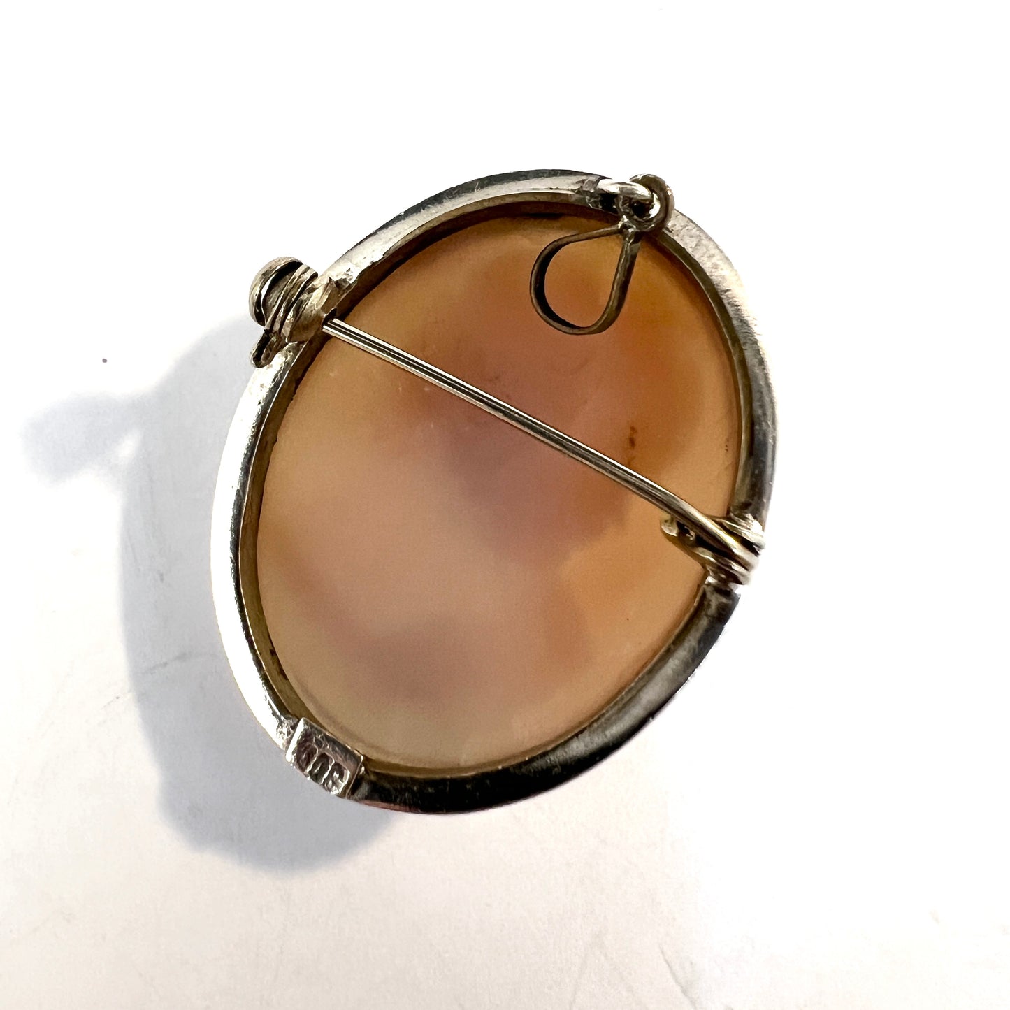 Vintage c 1940s Solid 800 Silver Cameo Brooch Pendant.