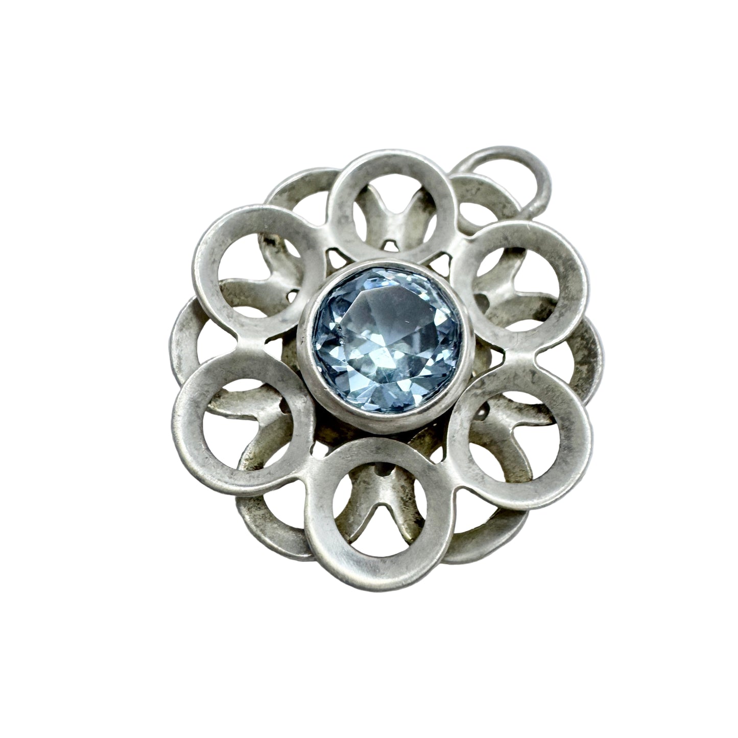 Finland ca 1960s. Vintage Solid Silver Synthetic Blue Spinel Pendant.