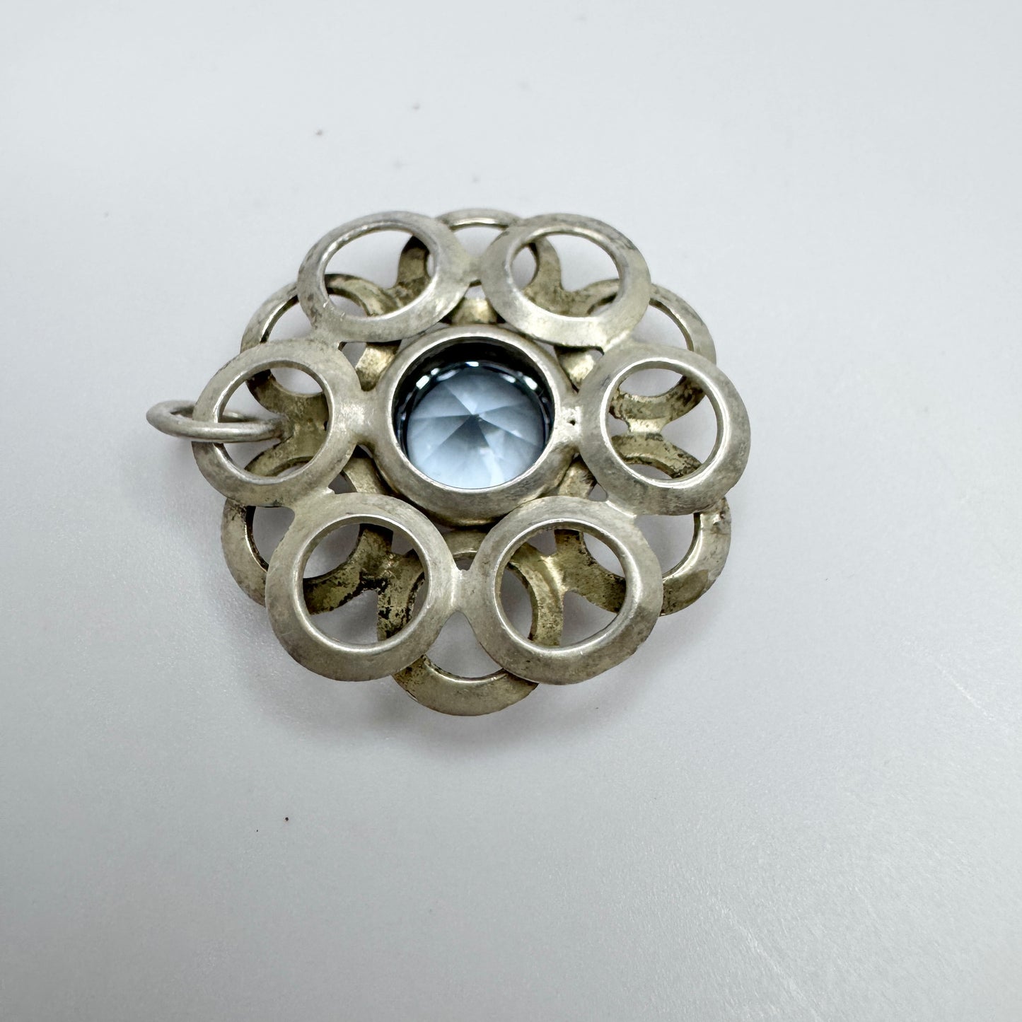 Finland ca 1960s. Vintage Solid Silver Synthetic Blue Spinel Pendant.