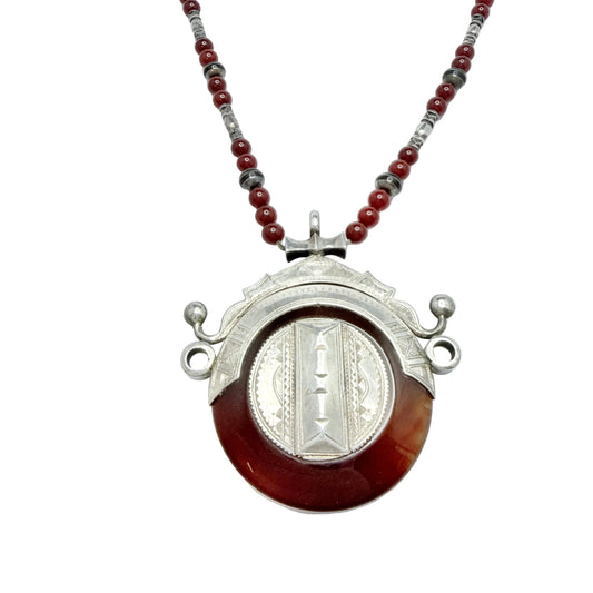 Tuareg People, Africa. Chunky Vintage Silver Carnelian Pendant Necklace.