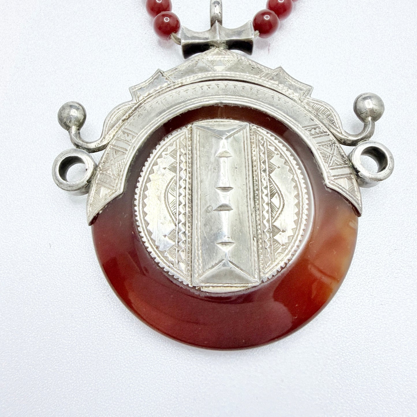 Tuareg People, Africa. Chunky Vintage Silver Carnelian Pendant Necklace.