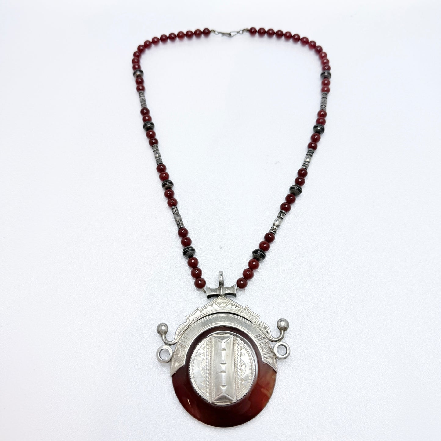 Tuareg People, Africa. Chunky Vintage Silver Carnelian Pendant Necklace.