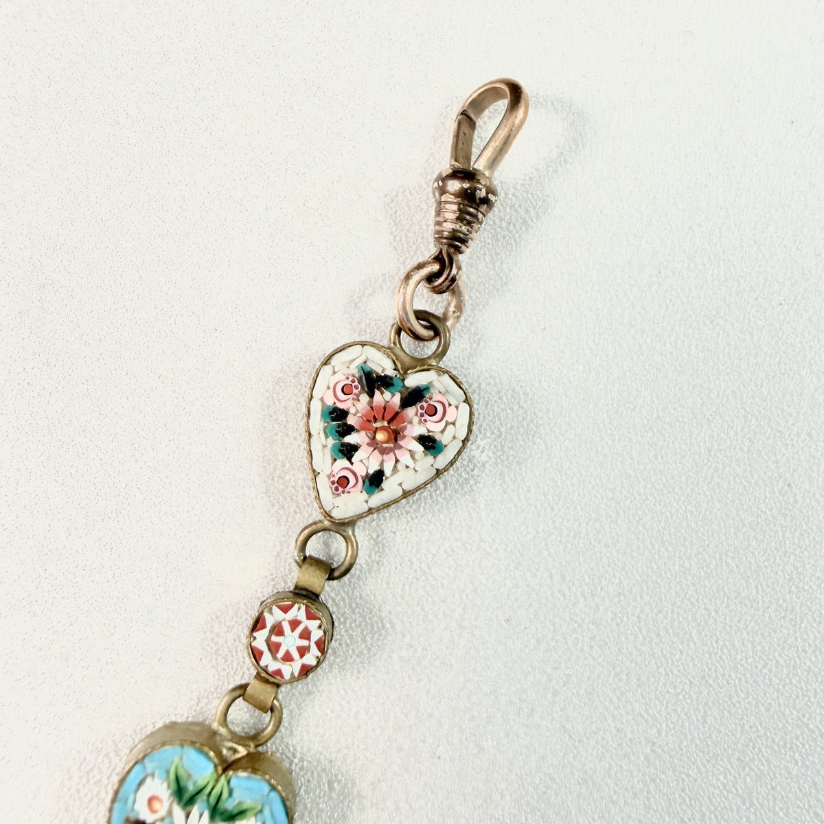 Italy early 1900s. Antique / Vintage Micro Mosaic Lucky Horseshoe Watch Chatelaine Fob.