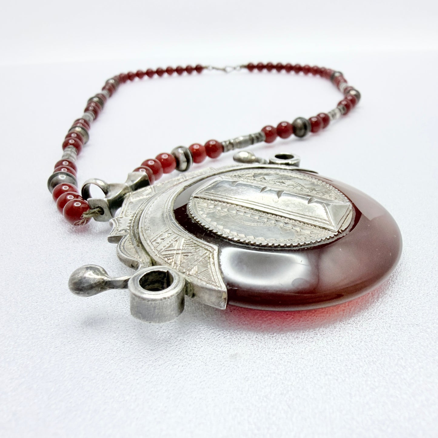 Tuareg People, Africa. Chunky Vintage Silver Carnelian Pendant Necklace.