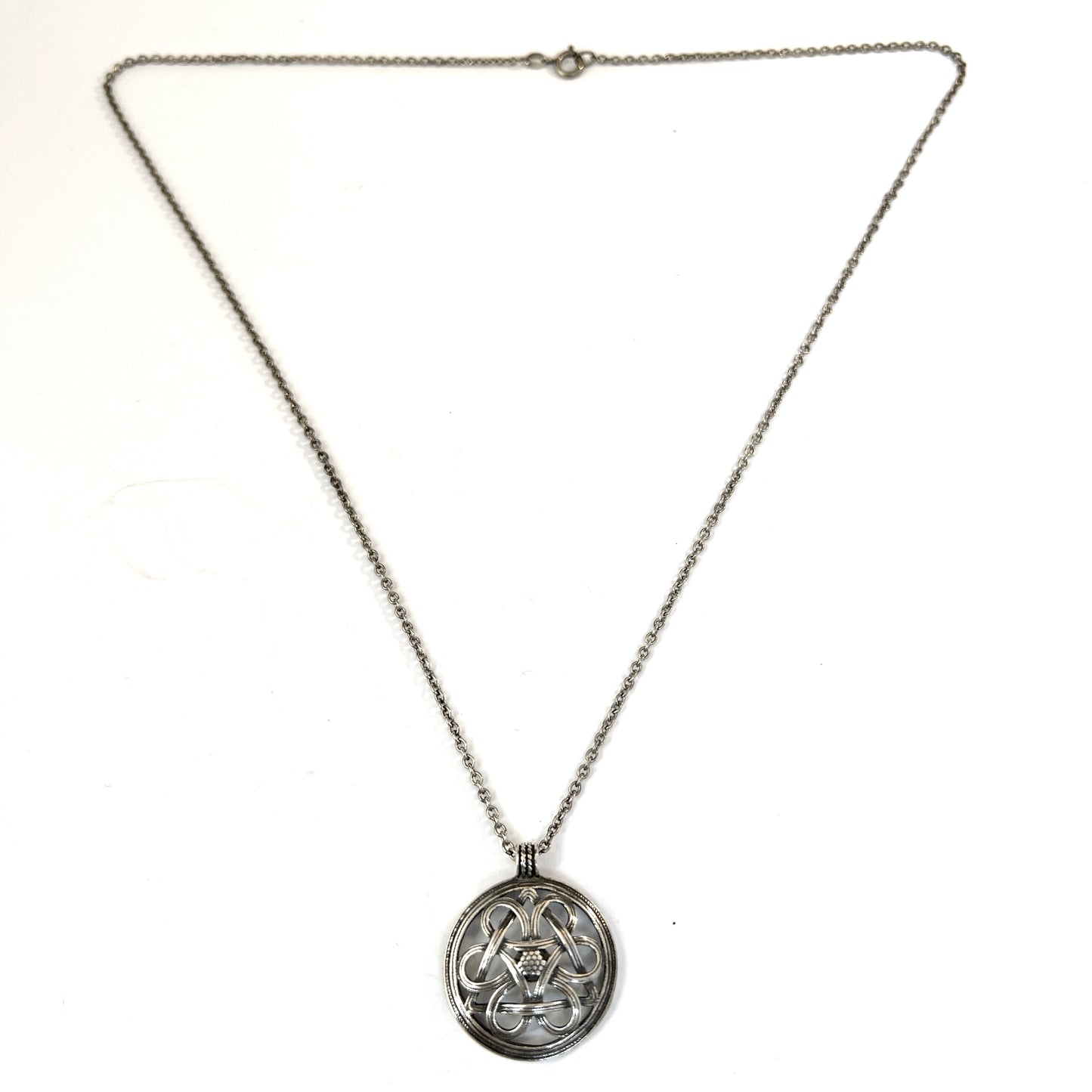 Kalevala Koru, Finland. Vintage Sterling Silver Pendant Long Chain Necklace.