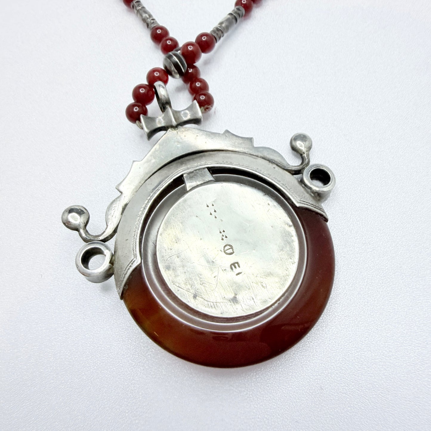 Tuareg People, Africa. Chunky Vintage Silver Carnelian Pendant Necklace.