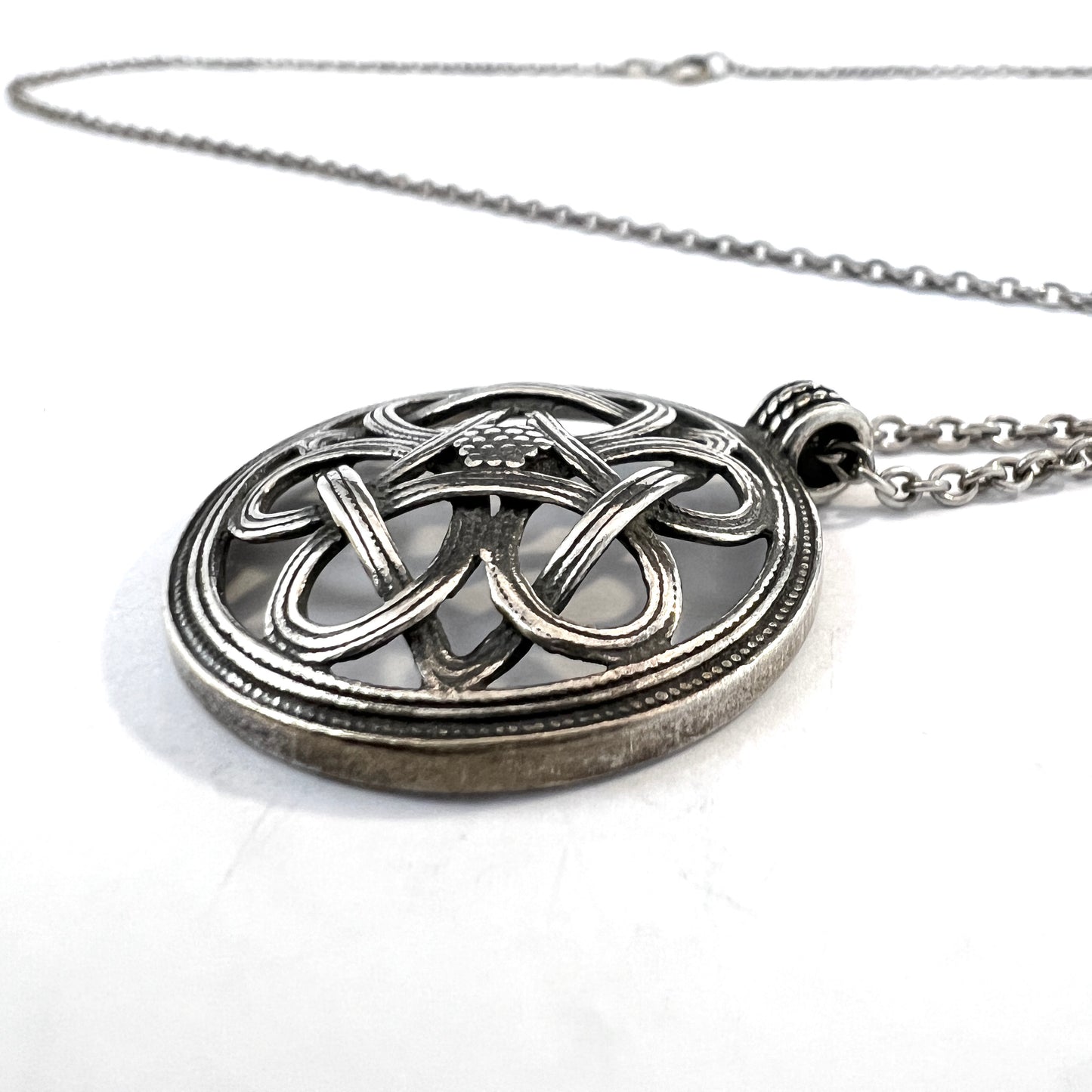 Kalevala Koru, Finland. Vintage Sterling Silver Pendant Long Chain Necklace.