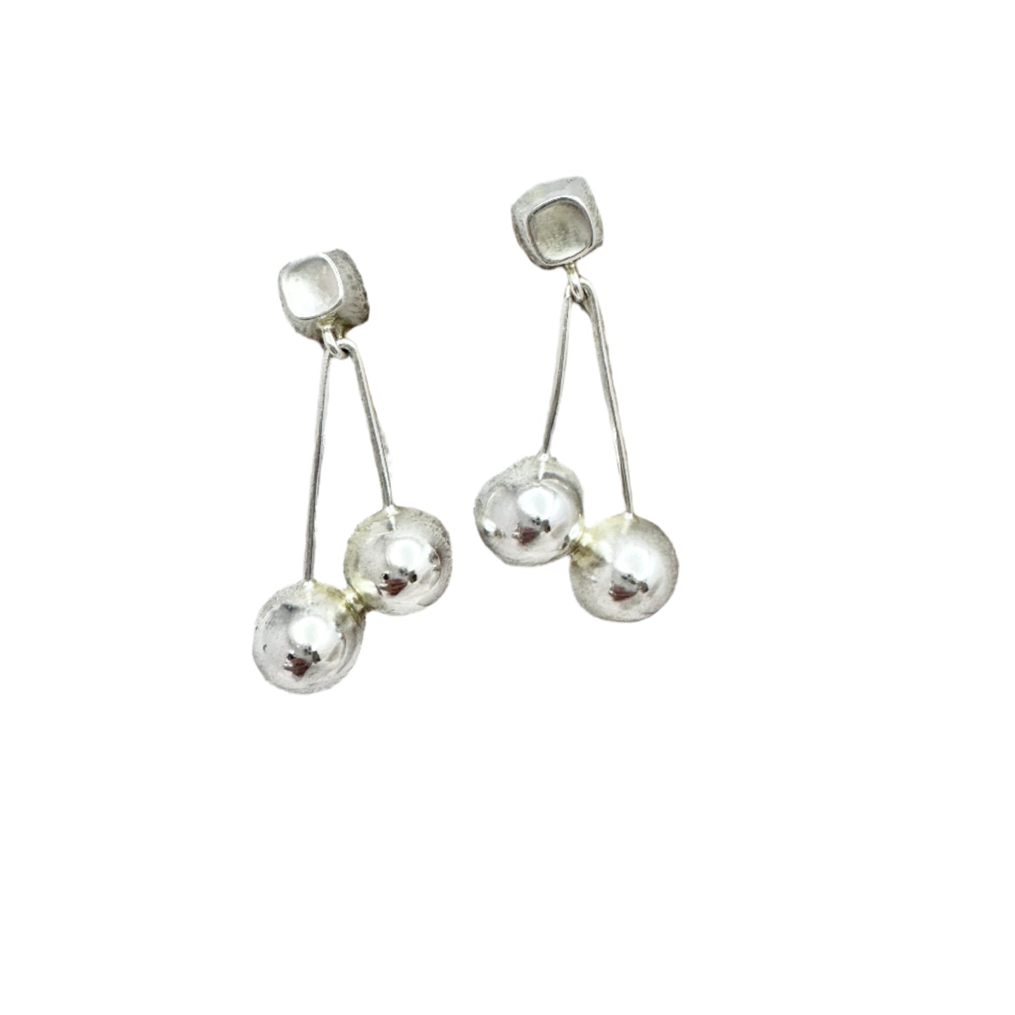 Sigurd Persson, for Ateljé Stigbert, Sweden 1955. VIntage Sterling Silver Iconic Bowl and Cube Design Earrings