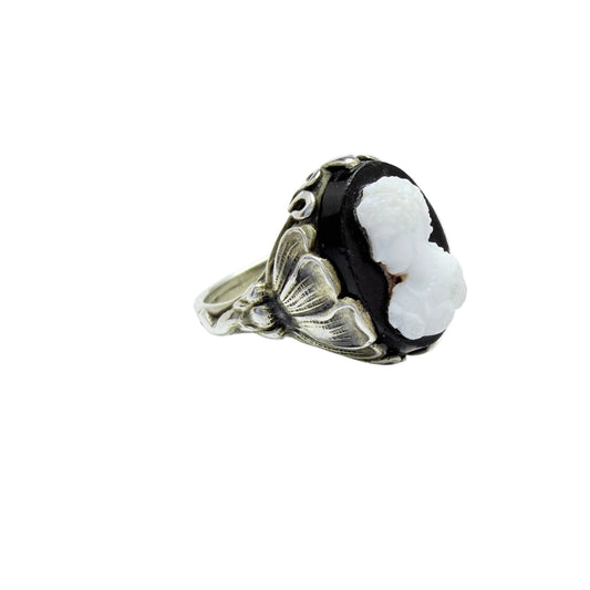 Antique Art Nouveau Solid Silver Cameo Pinky Ring.