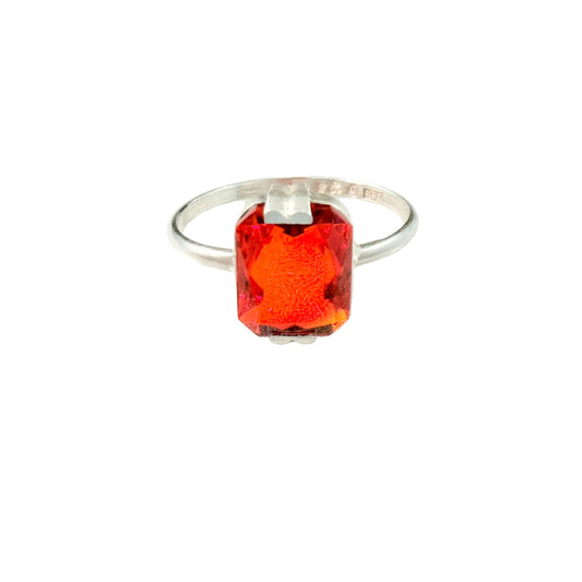 Svedboms, Sweden 1951. Vintage Solid Silver Intense Red Synthetic Spinel Ring