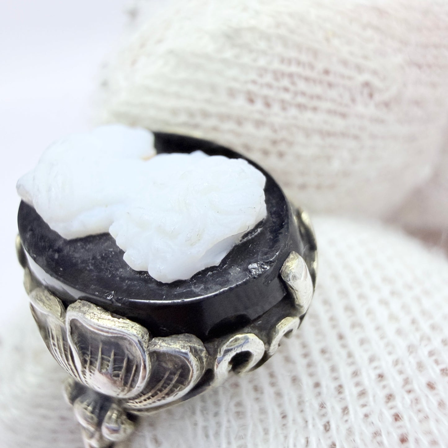 Antique Art Nouveau Solid Silver Cameo Pinky Ring.