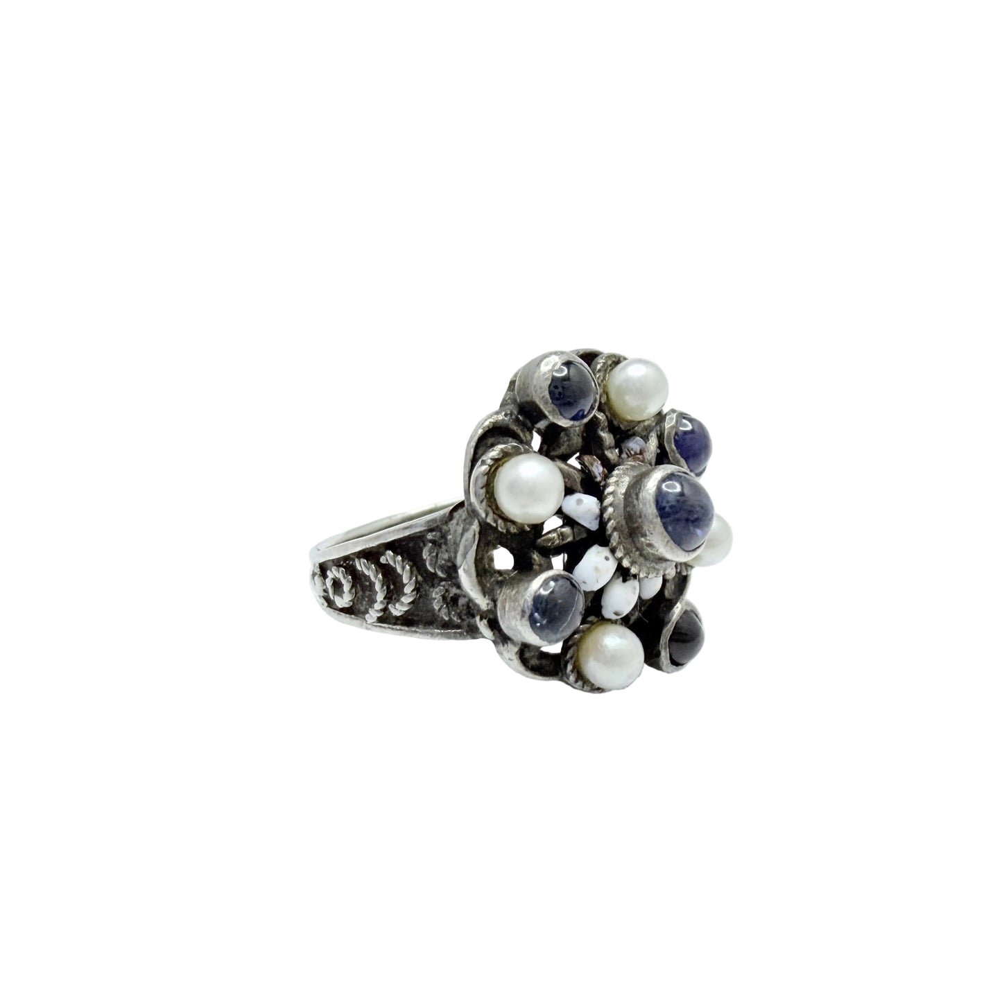 Antique Austro-Hungarian Silver Sapphire Enamel Ring.