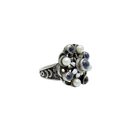 Antique Austro-Hungarian Silver Sapphire Enamel Ring.