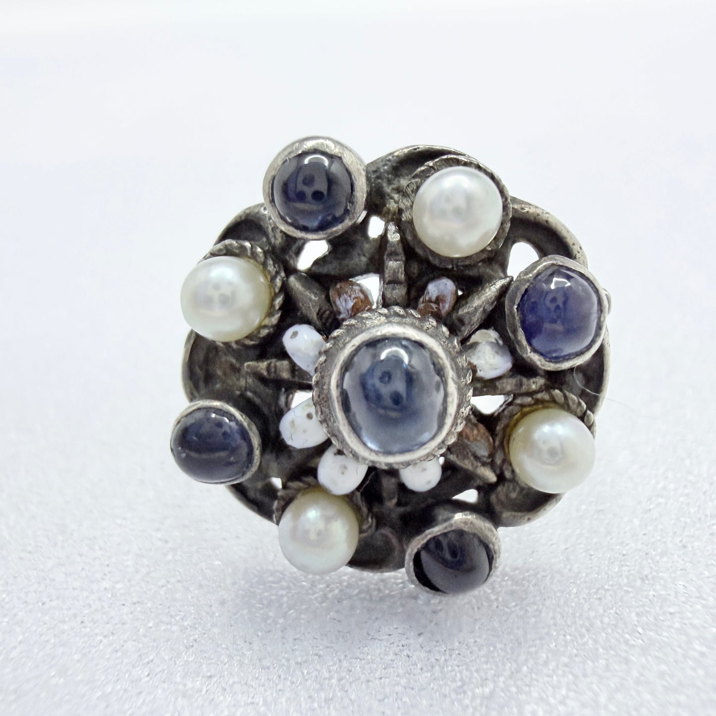 Antique Austro-Hungarian Silver Sapphire Enamel Ring.