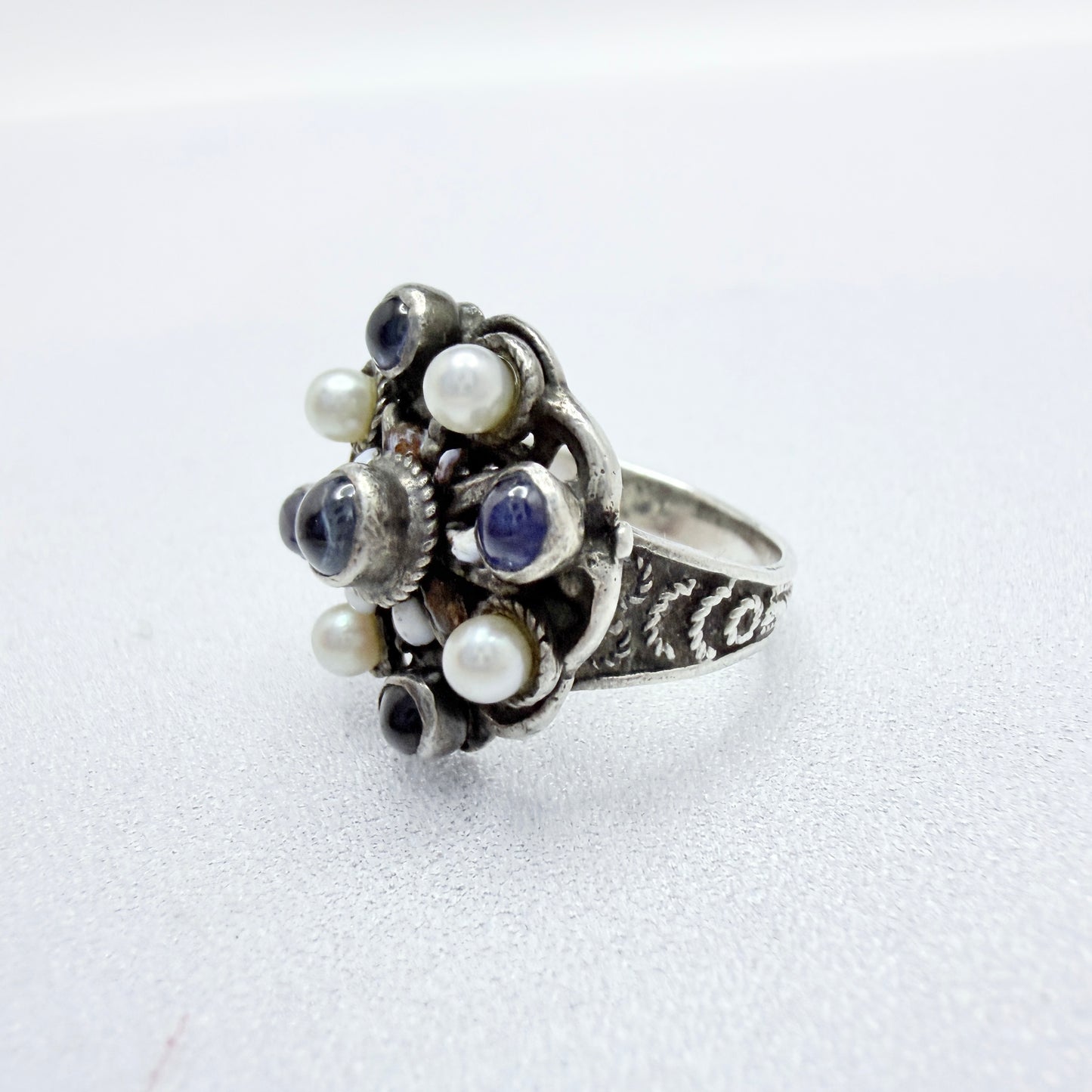 Antique Austro-Hungarian Silver Sapphire Enamel Ring.
