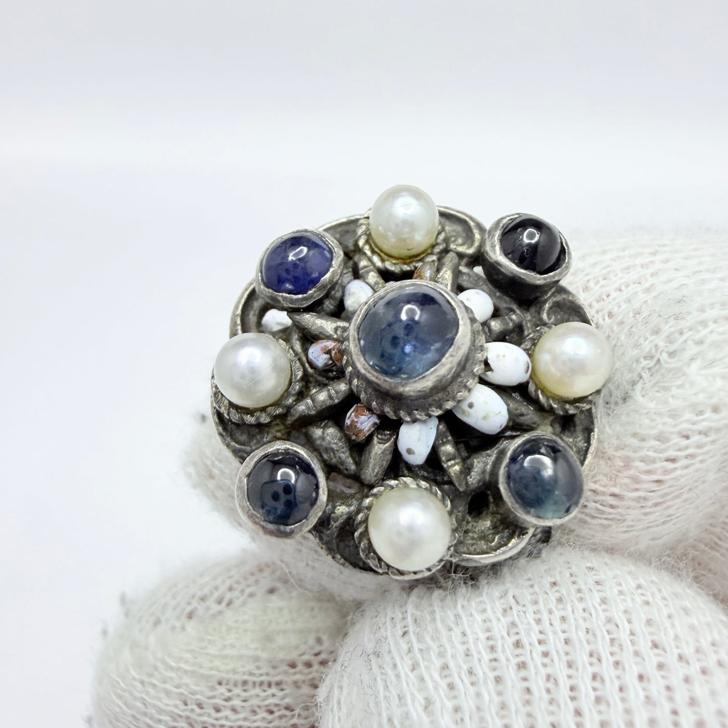 Antique Austro-Hungarian Silver Sapphire Enamel Ring.