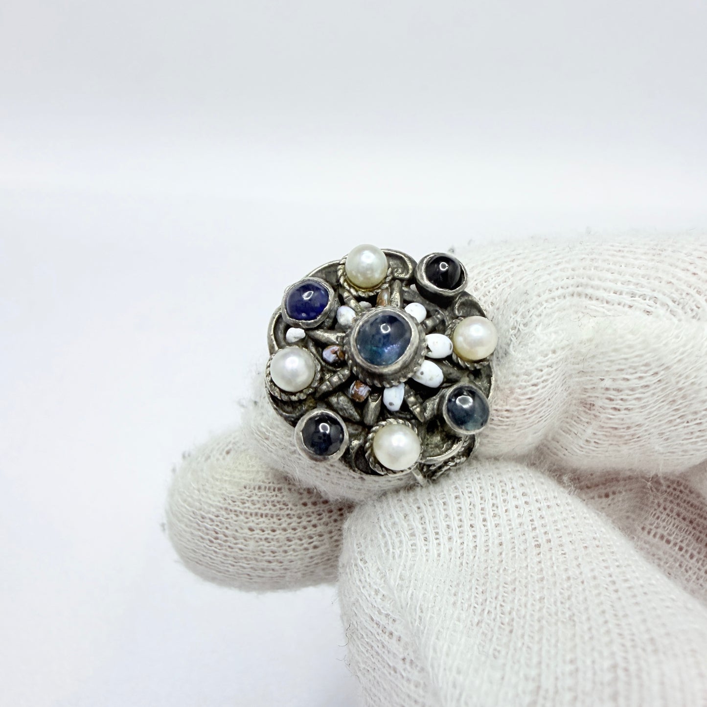 Antique Austro-Hungarian Silver Sapphire Enamel Ring.