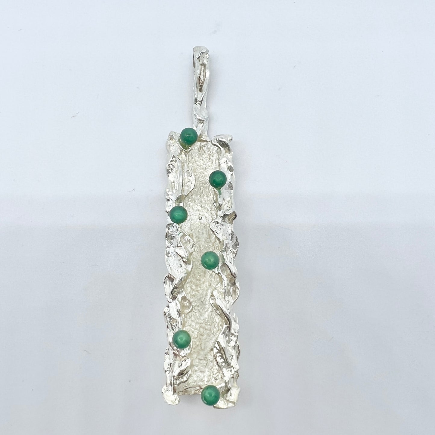 Sweden 1970s. Large Solid Silver Green Glass Pendant.