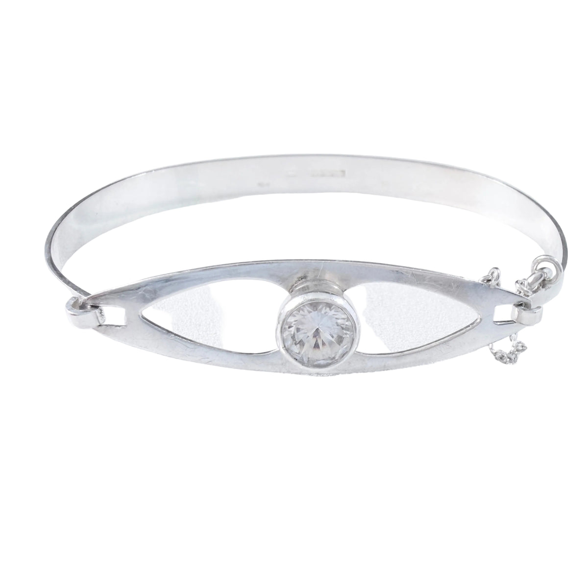 Salovaara, Finland 1973. Vintage Sterling Silver Rock Crystal Hinged Bracelet.