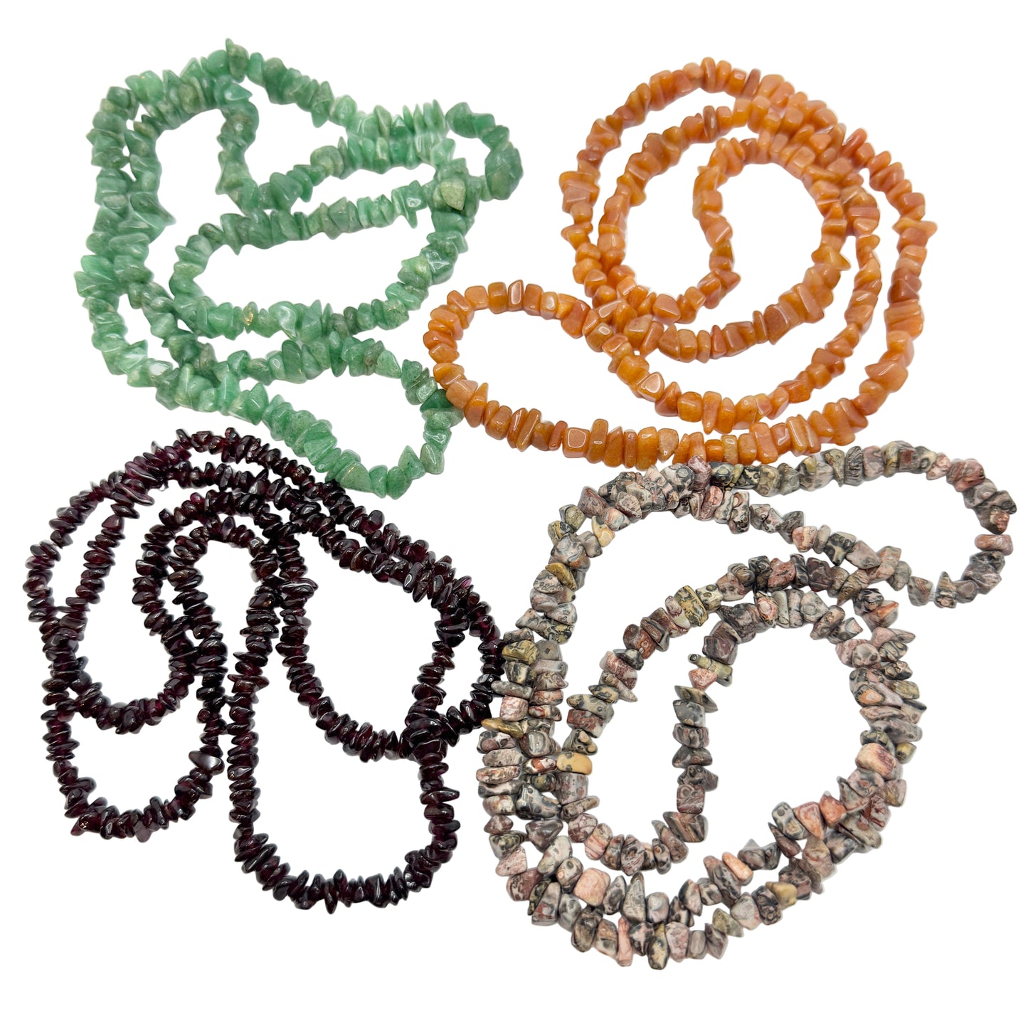 Four Necklaces. Garnet. Carnelian. Aventurine and Jasper.