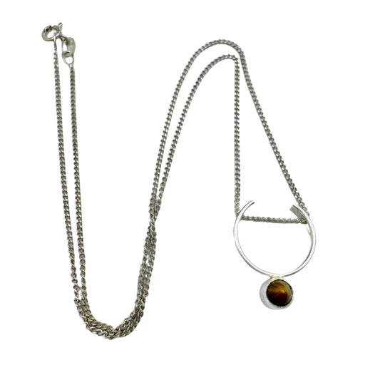 Elis Kauppi, Kupittaan Kulta Finland 1965. Vintage Solid Silver Tiger's Eye Pendant + Chain.