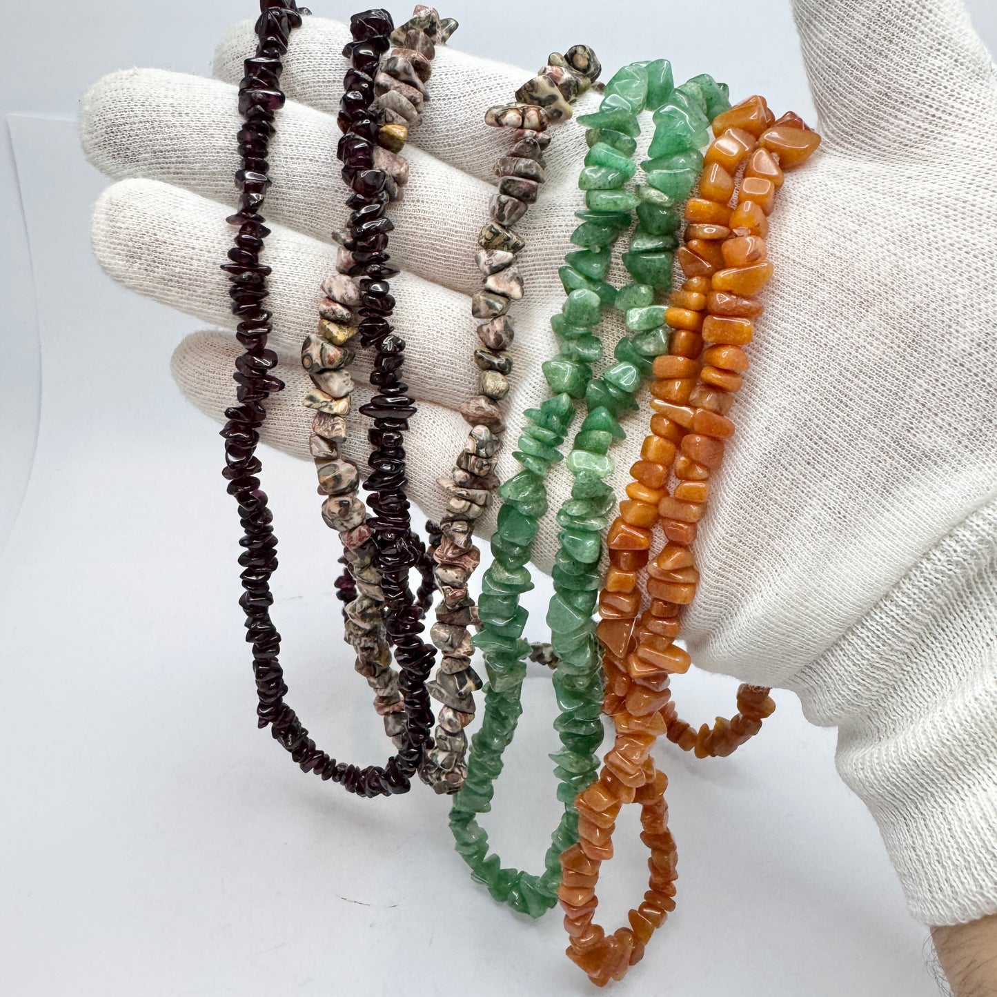 Four Necklaces. Garnet. Carnelian. Aventurine and Jasper.