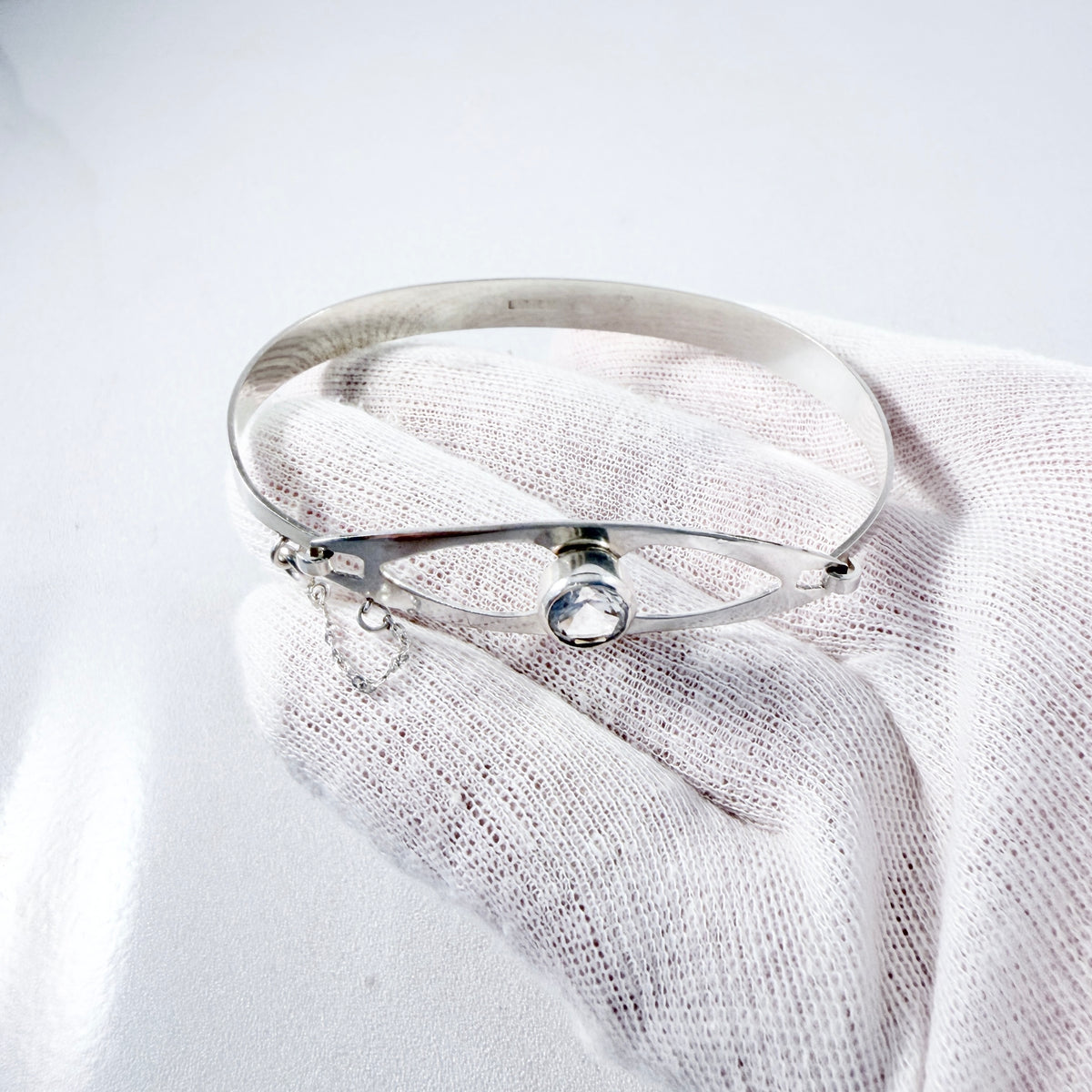 Salovaara, Finland 1973. Vintage Sterling Silver Rock Crystal Hinged Bracelet.