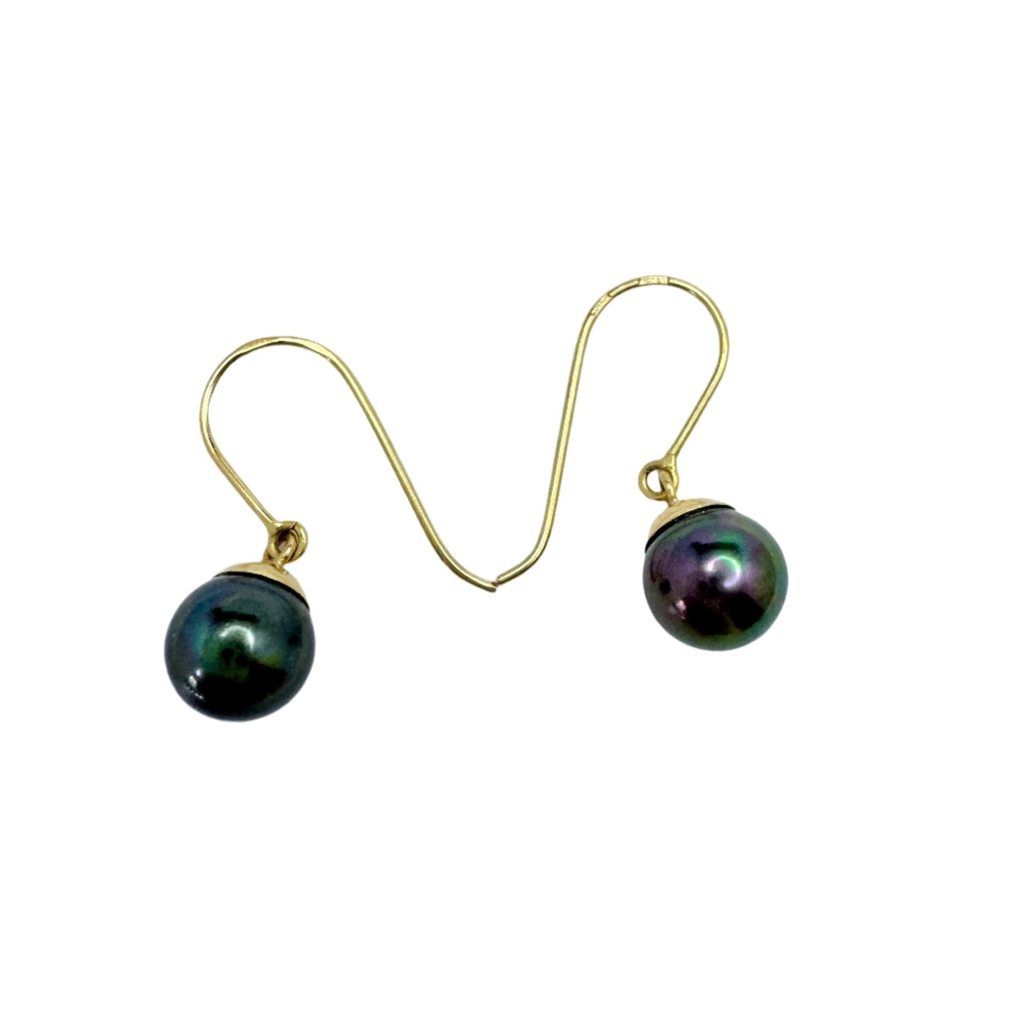 Vintage 18k Gold, Simulated Tahitian Pearl Earrings.