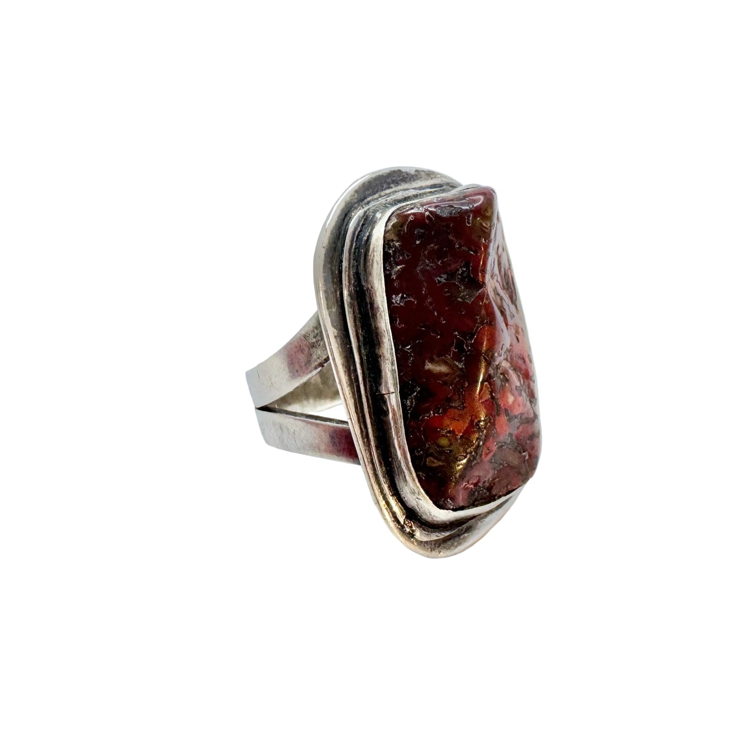 Vintage c 1960s Sterling Silver Red Hardstone Unisex Ring. Prob. the USA