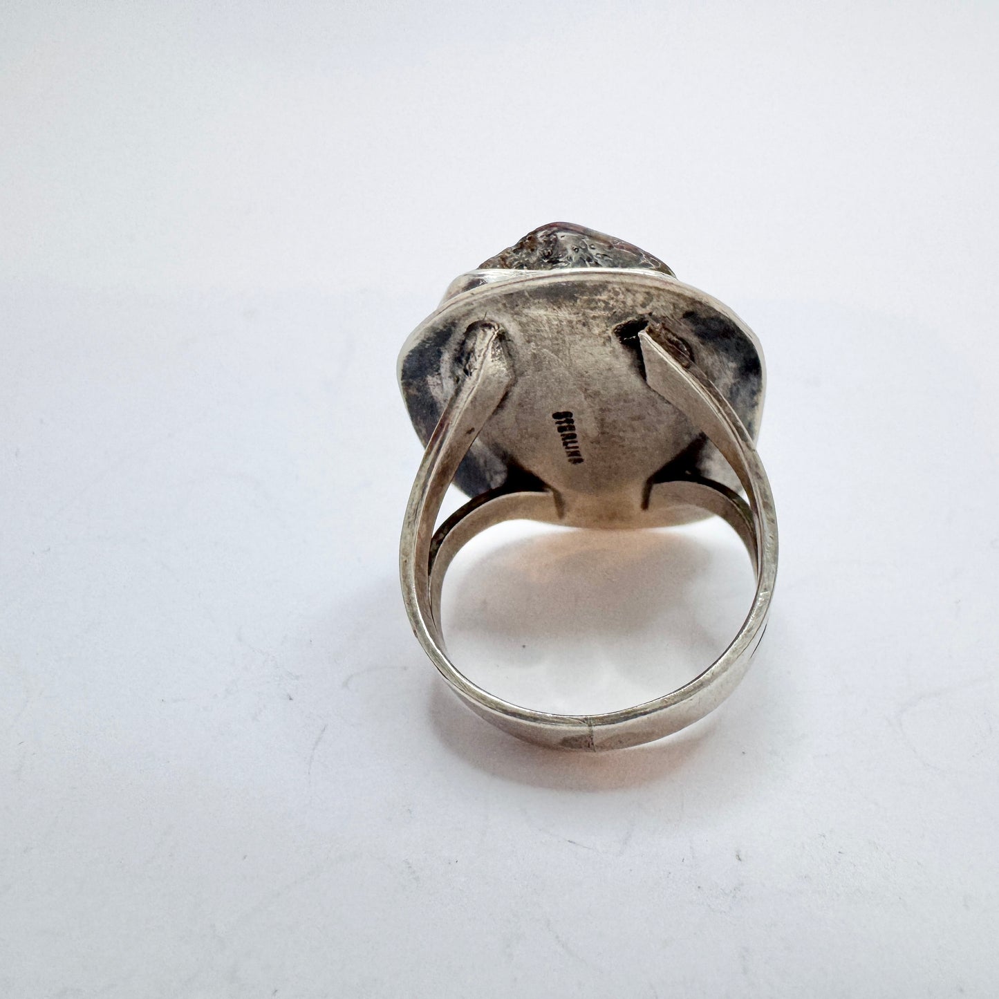 Vintage c 1960s Sterling Silver Red Hardstone Unisex Ring. Prob. the USA