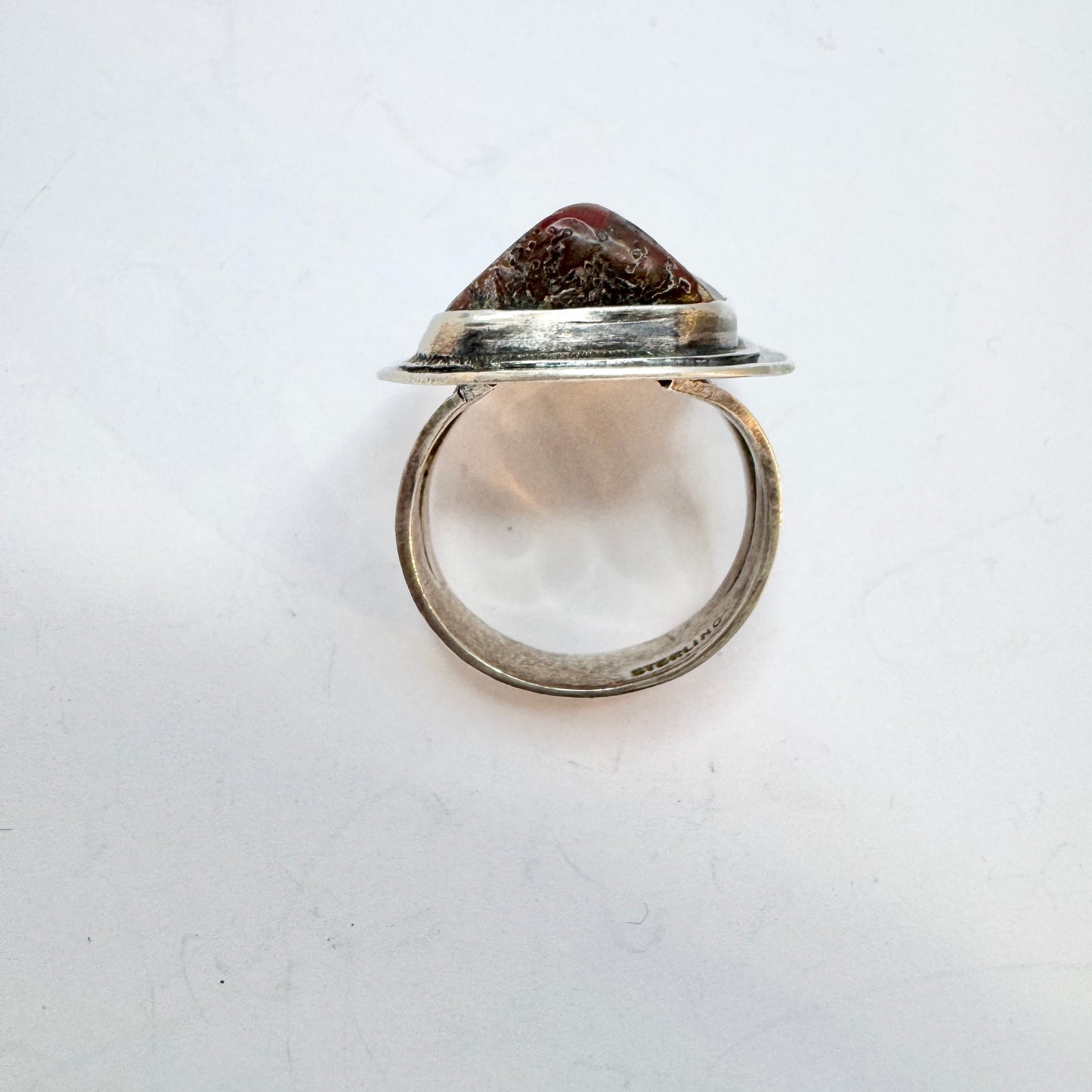 Vintage c 1960s Sterling Silver Red Hardstone Unisex Ring. Prob. the USA