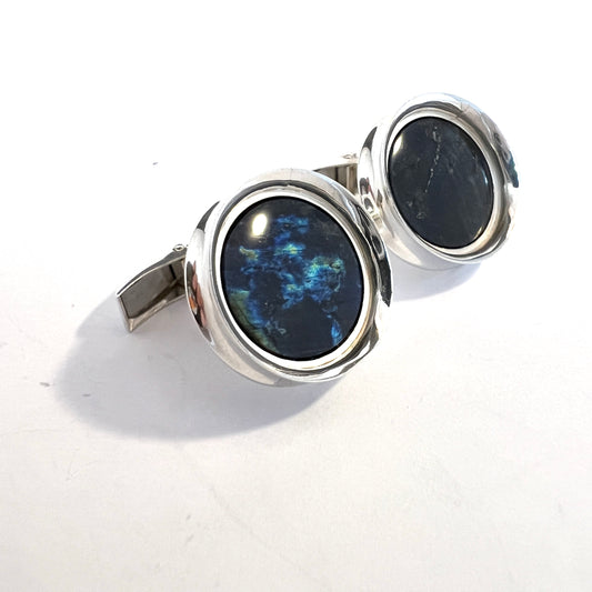 Einari Ailio, Finland 1980. Vintage Sterling Silver Spectrolite Cufflinks.