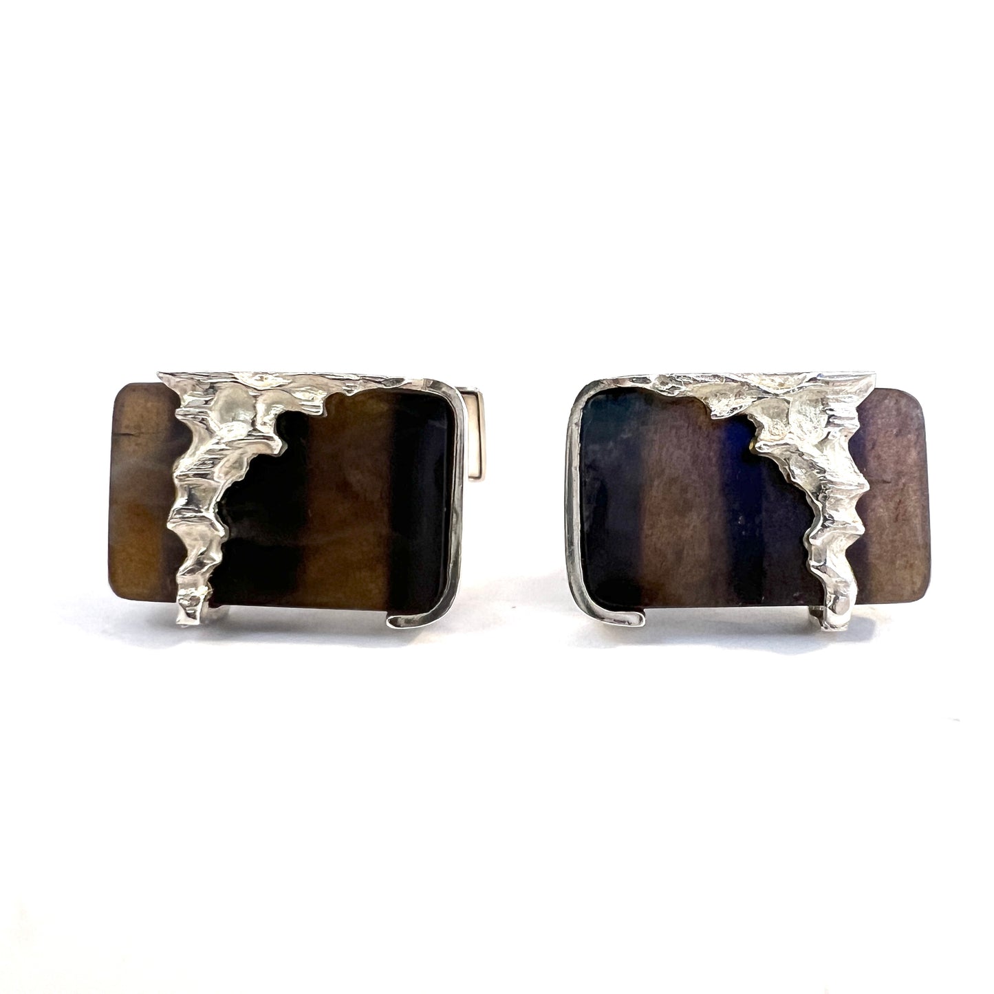 Finland, Vintage Sterling Silver Spectrolite Cufflinks.