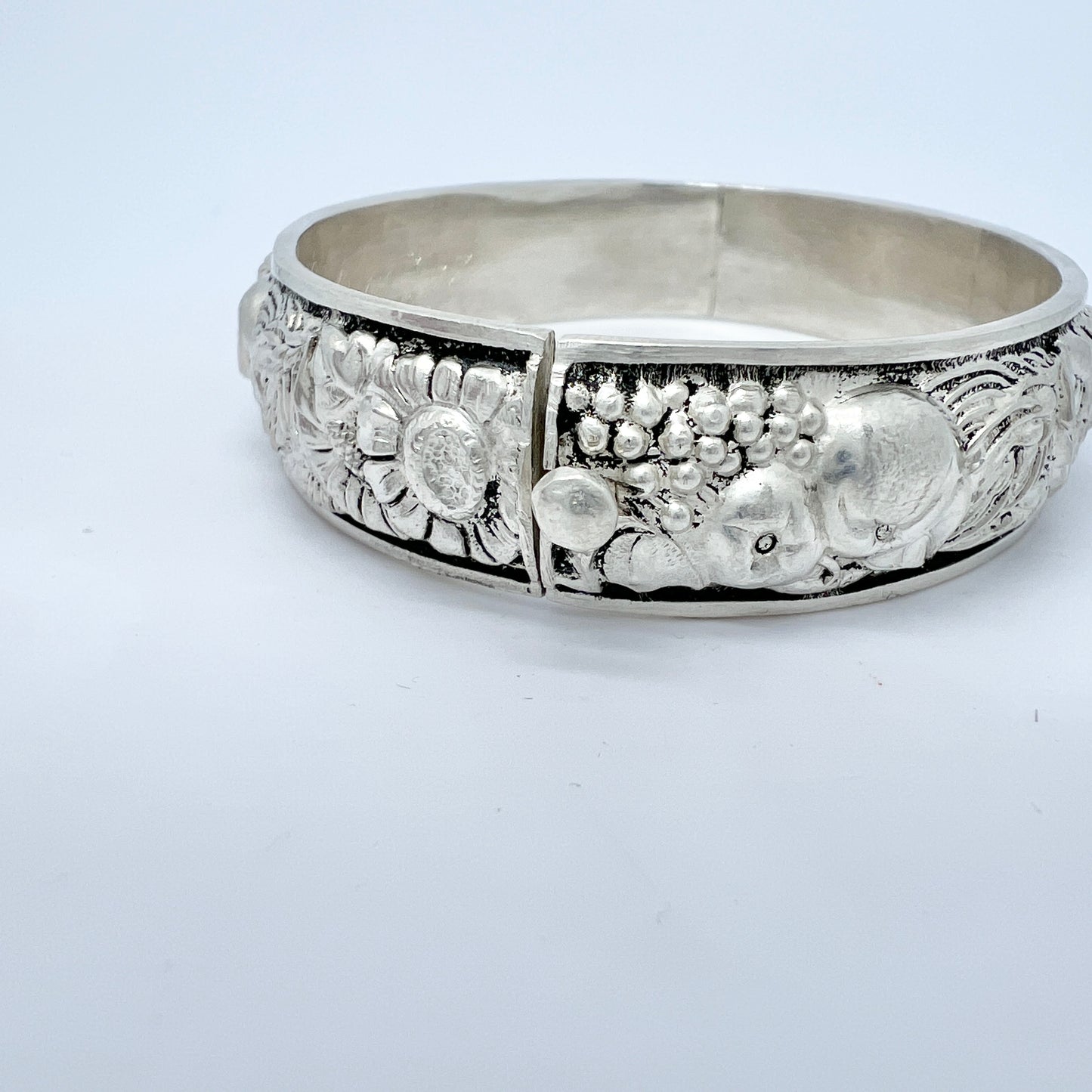 Portugal, Swedish Import 1947. Solid Silver Hinged Bangle Bracelet.