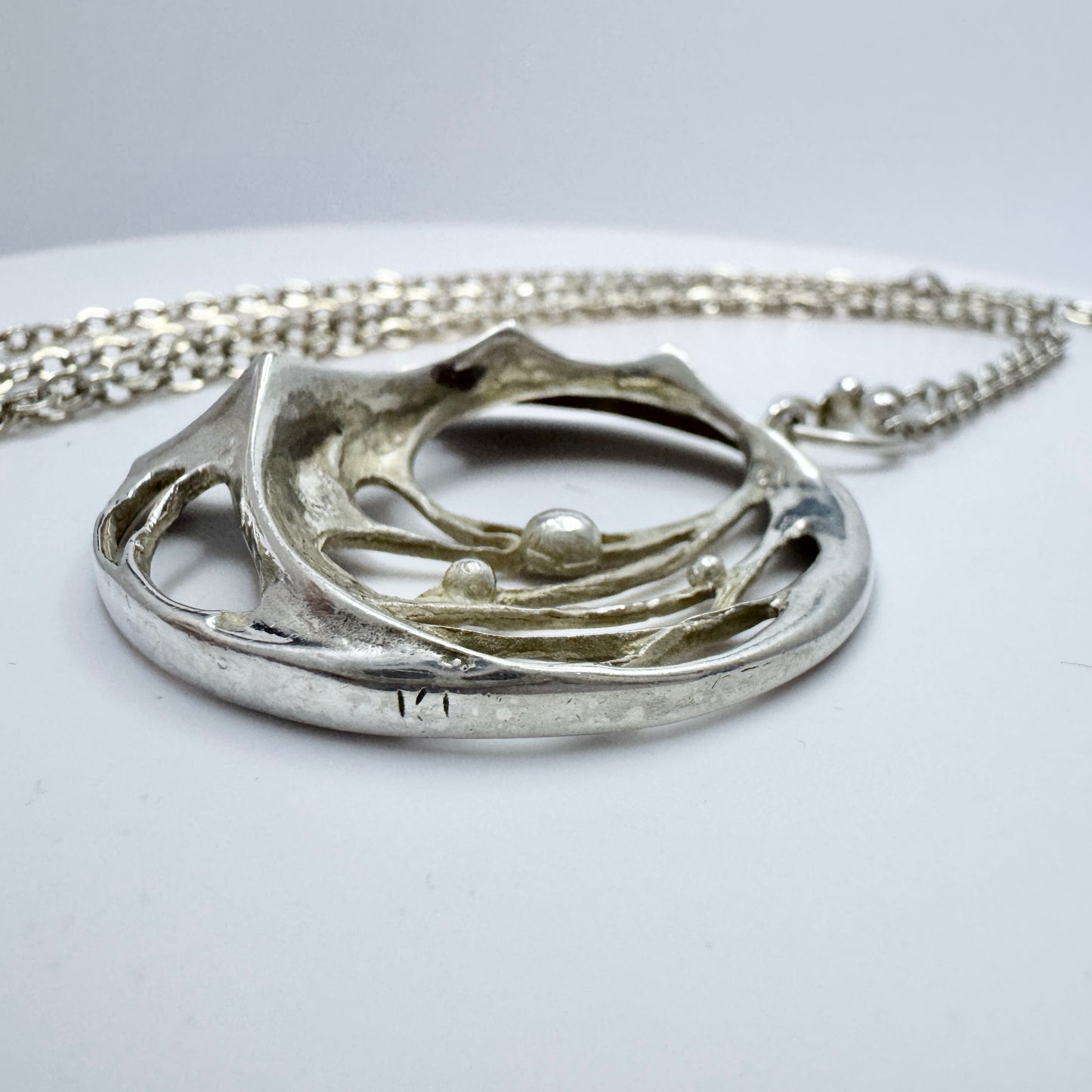 Sten & Laine, Finland 1977. Vintage Sterling Silver Spider-web Pendant Necklace.