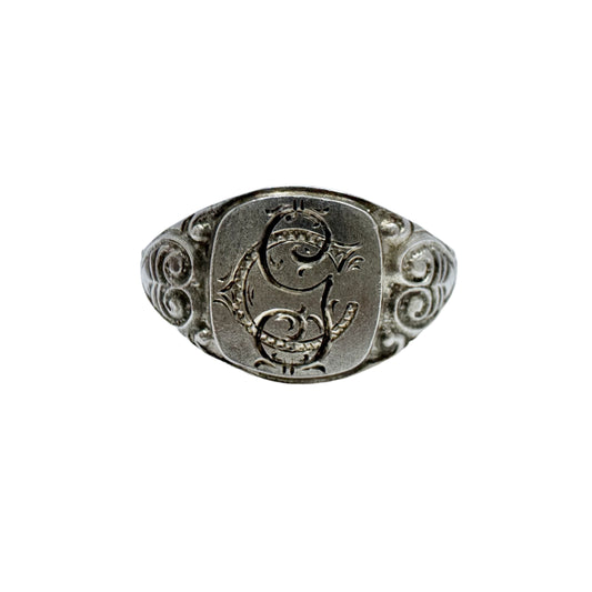 Sweden, early 1900s. Antique Solid Silver Men's Signet Ring CG or GC