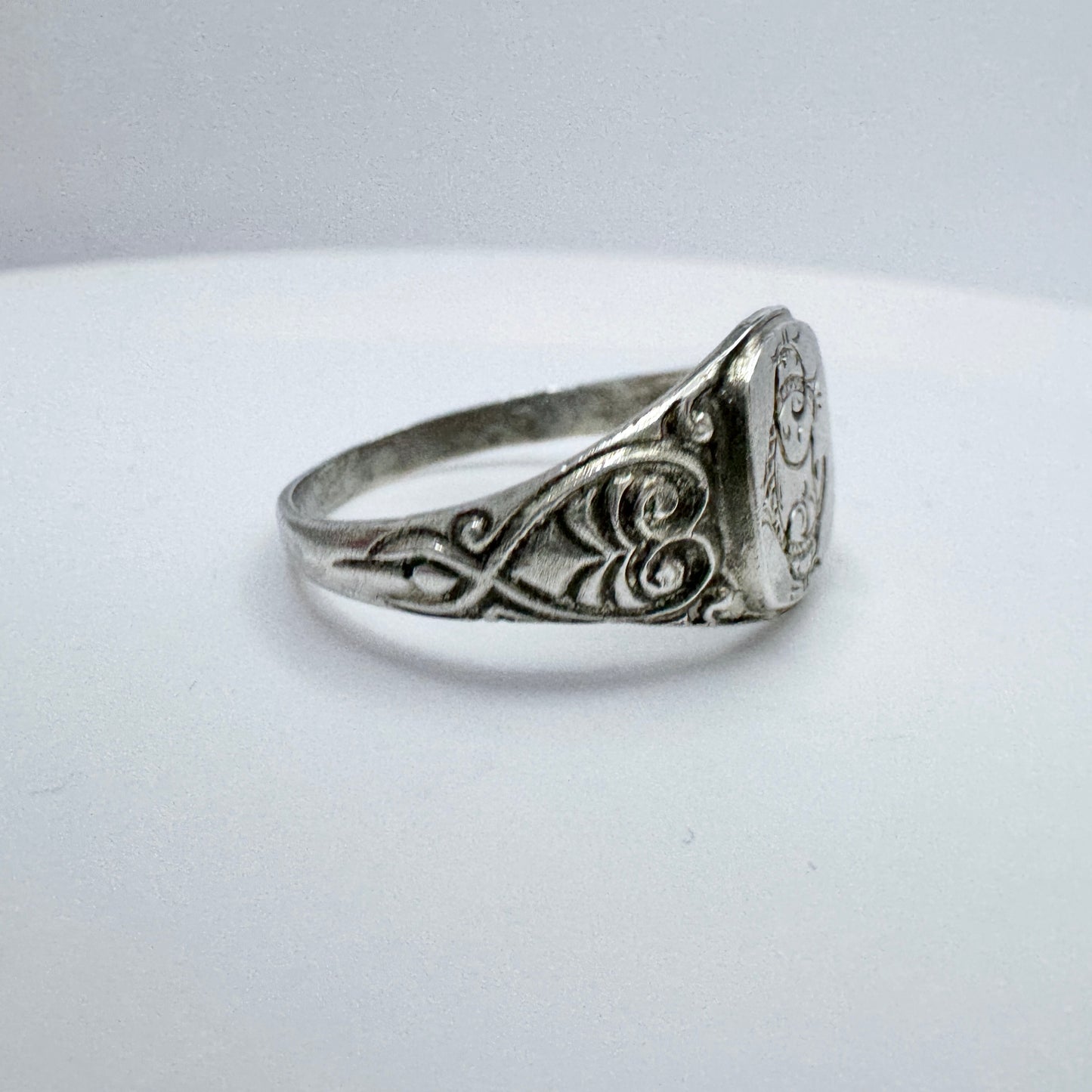 Sweden, early 1900s. Antique Solid Silver Men's Signet Ring CG or GC