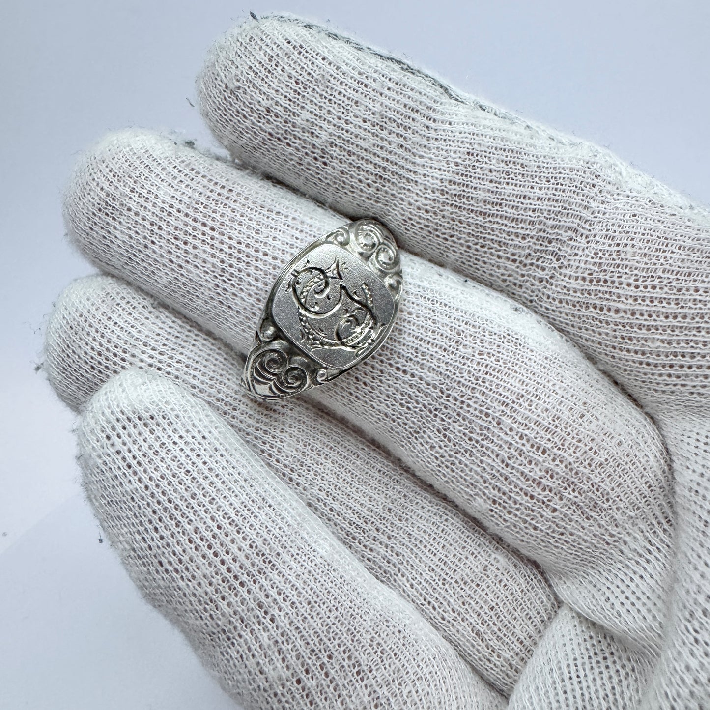 Sweden, early 1900s. Antique Solid Silver Men's Signet Ring CG or GC