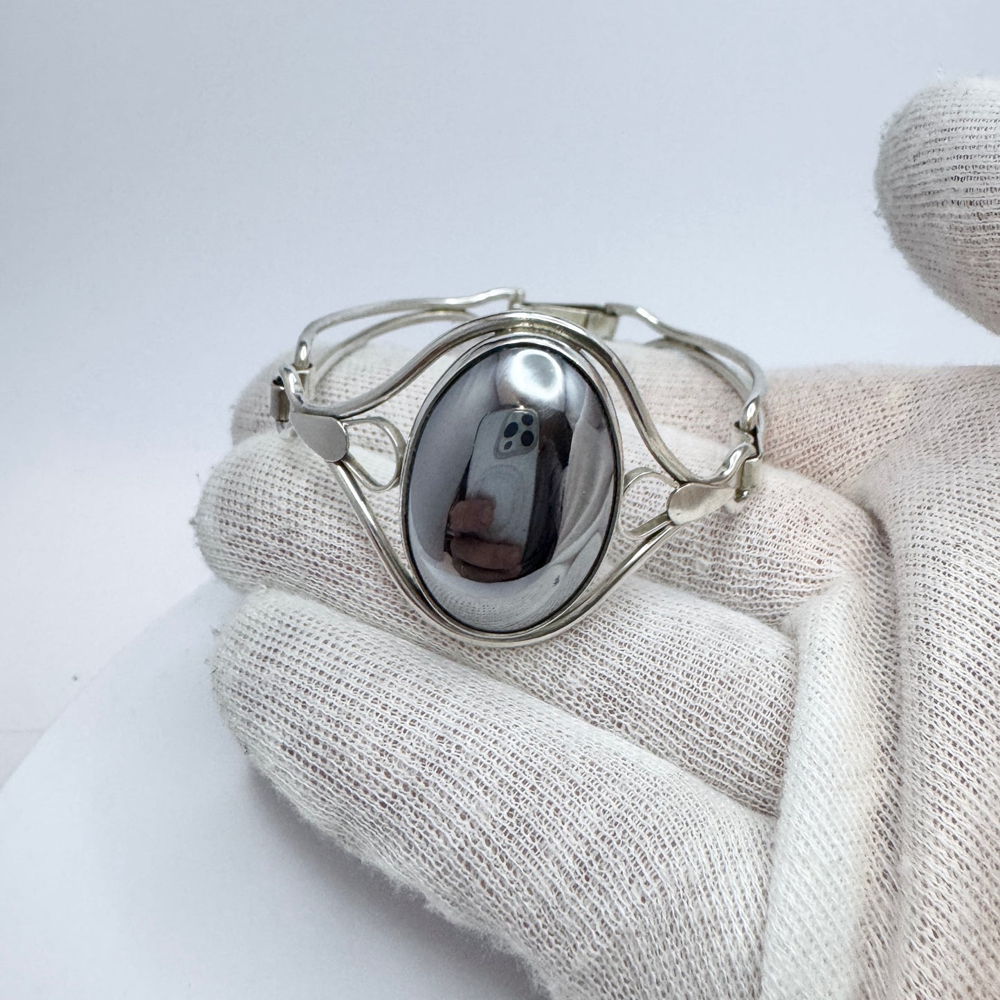 Wrocław, Poland. Vintage Sterling Silver Hematite Bracelet.