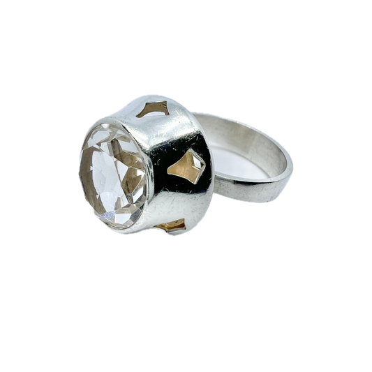 Finland c 1960s. Solid Silver Rock Crystal Ring.