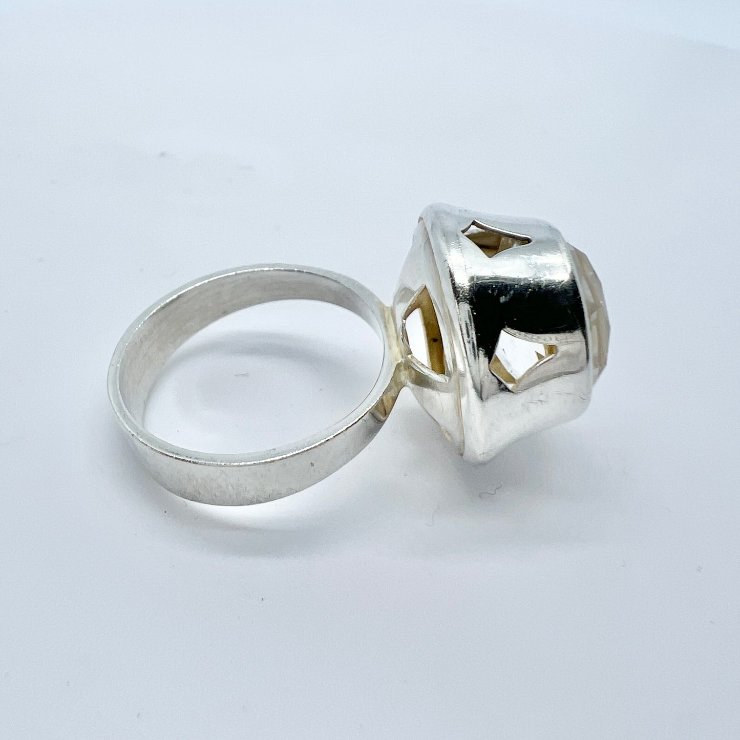 Finland c 1960s. Solid Silver Rock Crystal Ring.