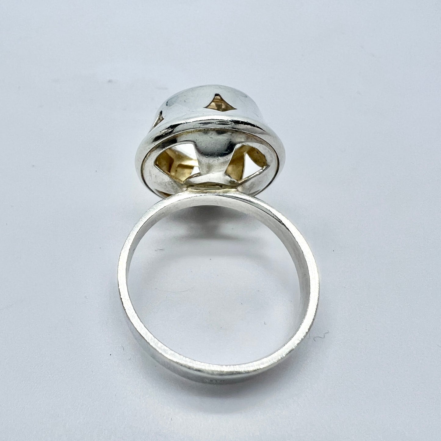 Finland c 1960s. Solid Silver Rock Crystal Ring.