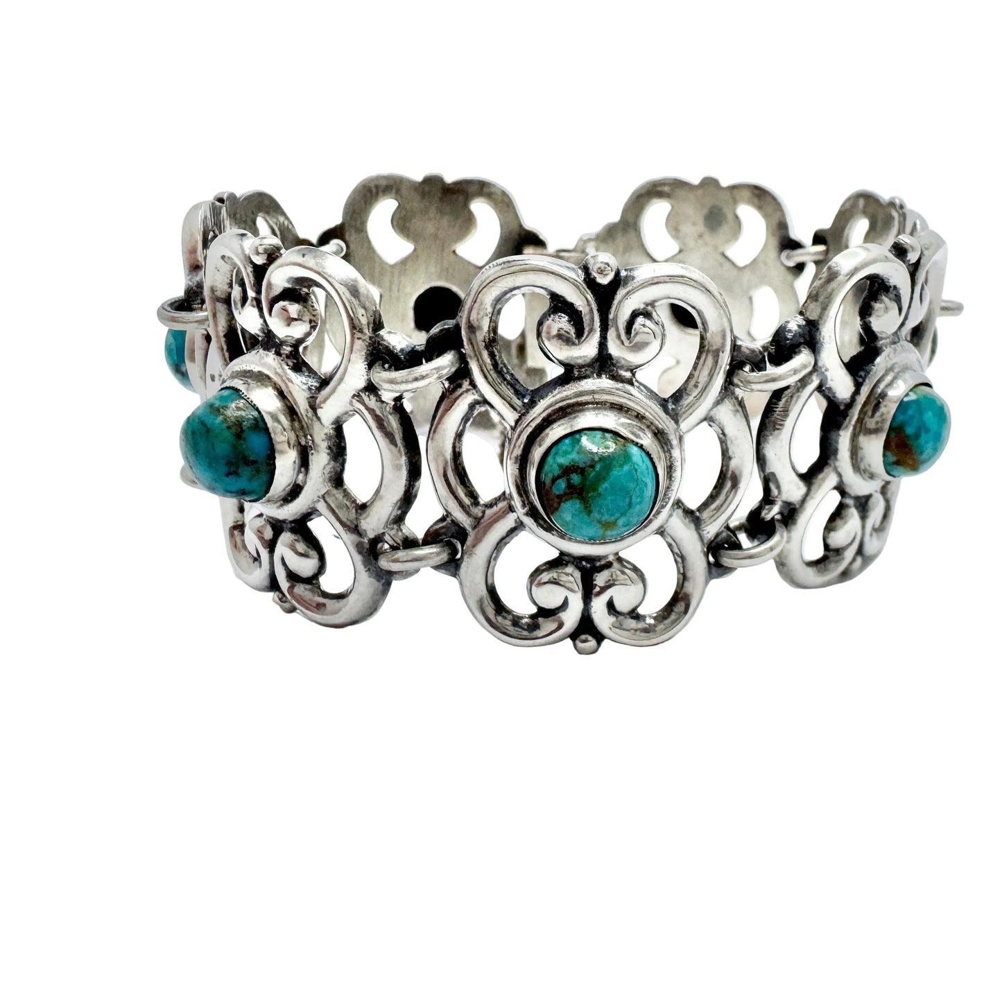 Vintage Chunky Sterling Silver Turquoise Bracelet. Prob. Mexico