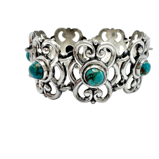 Vintage Chunky Sterling Silver Turquoise Bracelet. Prob. Mexico