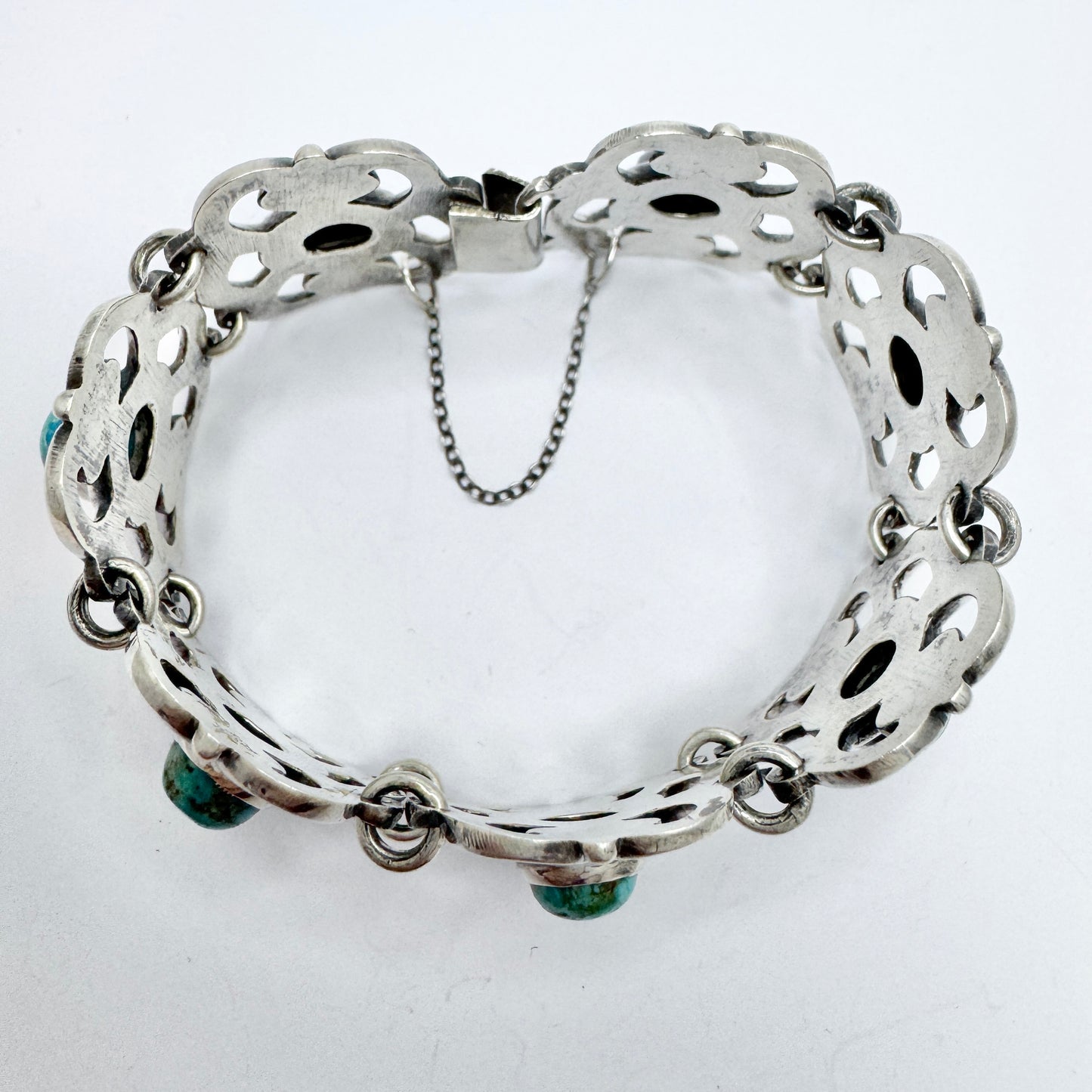 Vintage Chunky Sterling Silver Turquoise Bracelet. Prob. Mexico