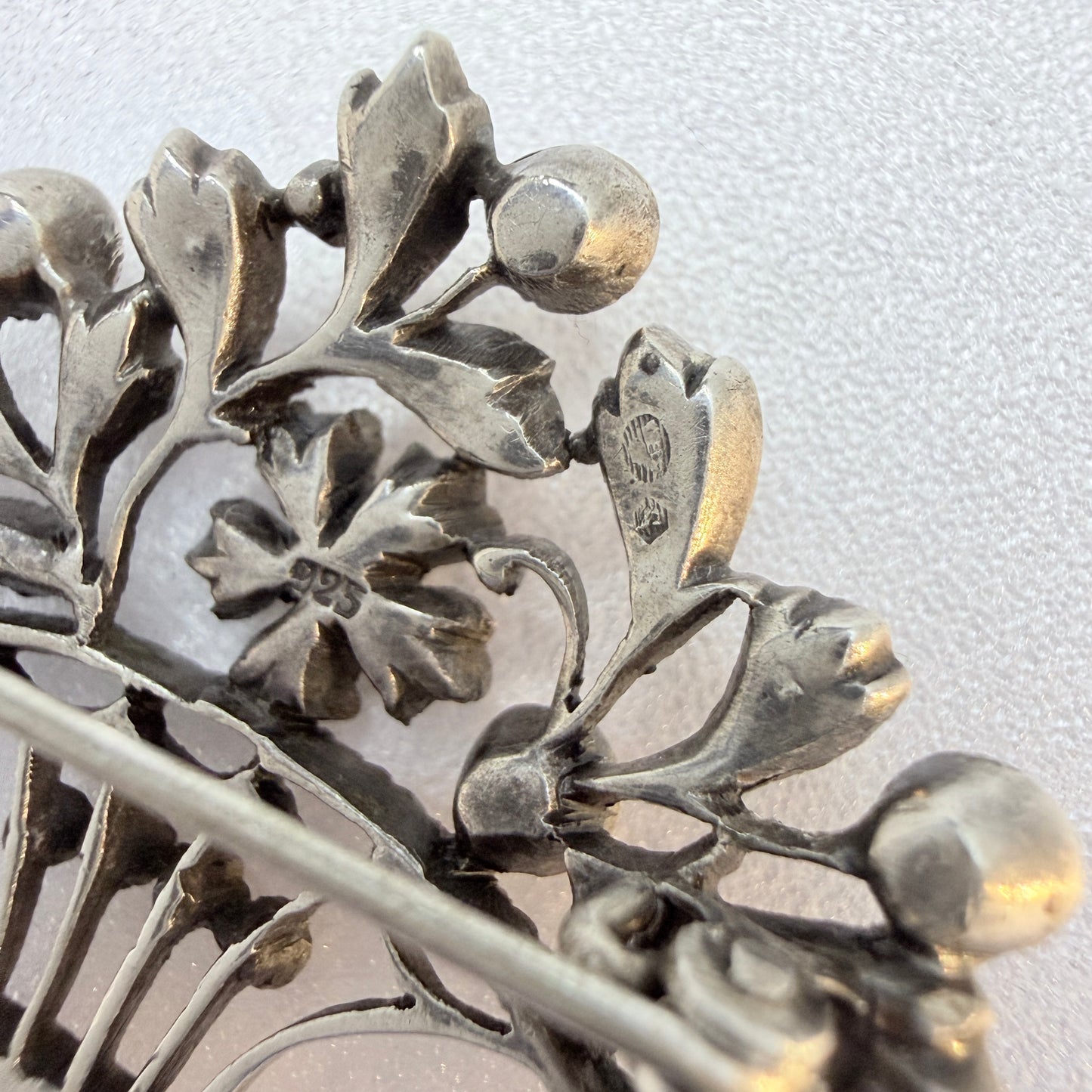 Vintage ca 1940s Sterling Silver Paste Flower Basket Brooch.